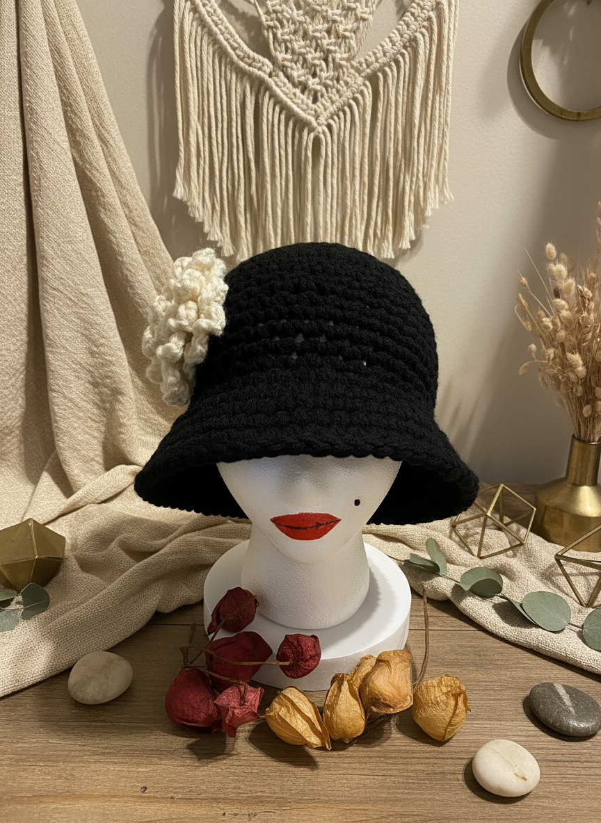 Enhanced background for Black Crochet Bucket Hat - Version 2