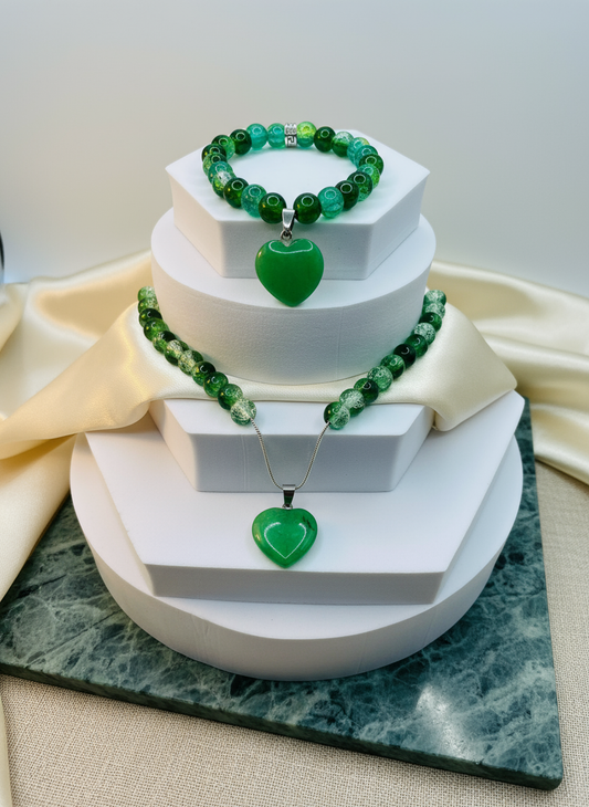 Enhanced background for Handmade Jade Heart Necklace Bracelet Set
