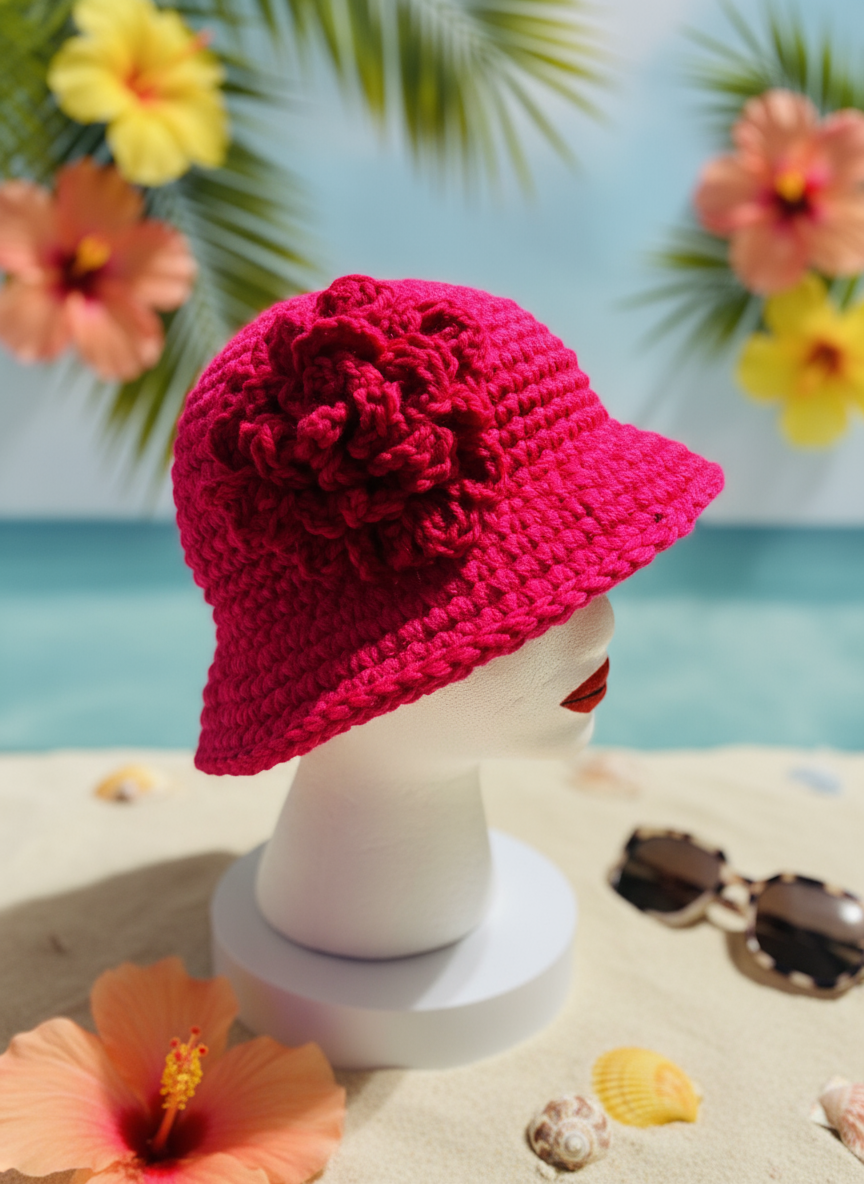 Enhanced background for Hot Pink Crochet Bucket Hat