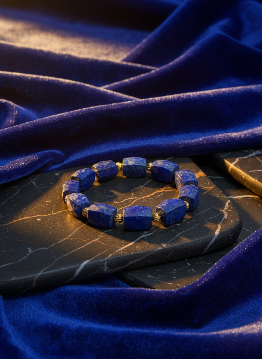 Enhanced background for Lapis Lazuli Bracelet with 18k Gold Plated Hematite