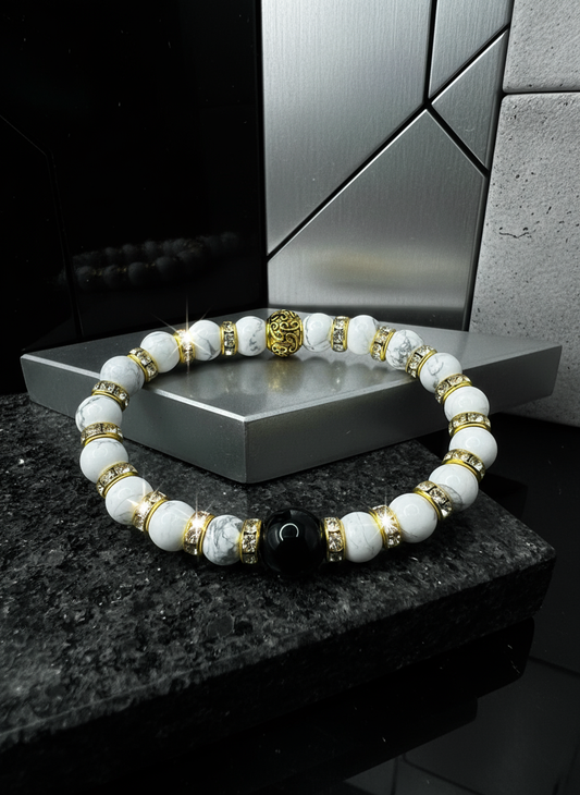 Enhanced background for Men's Black Onyx Howlite Gemstone Bracelet