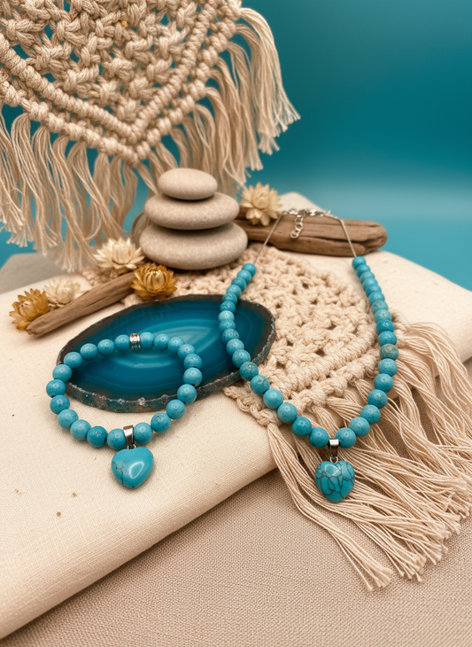 Enhanced background for Turquoise Necklace Bracelet Handmade Jewelry Set