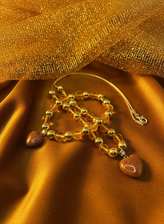 Enhanced background for Women's Citrine Necklace Bracelet Set with Heart Charms