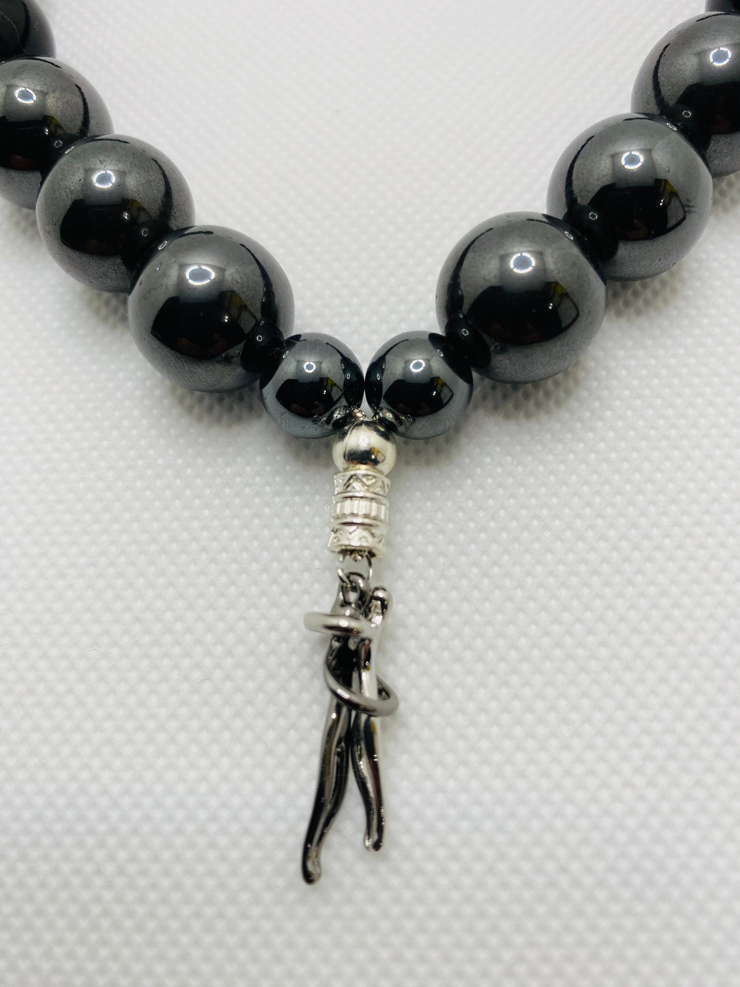 Black Obsidian & Hematite Necklace: Embrace Couple Charm