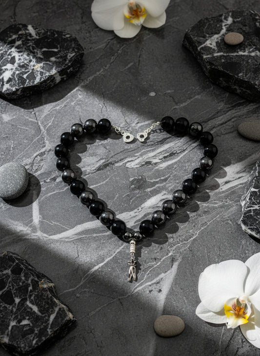Black Obsidian & Hematite Necklace: Embrace Couple Charm