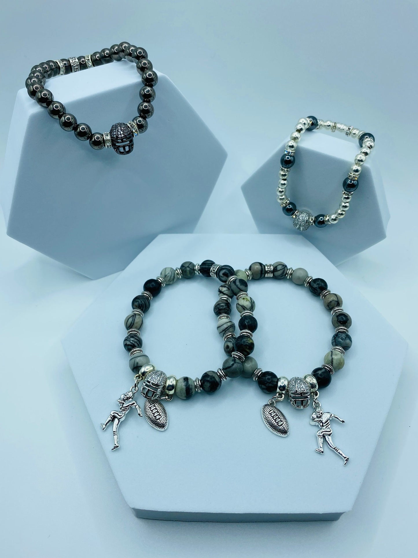 Las Vegas Raiders Charm Bracelet for Men, Womens Bracelet Football Mom, Jasper Gemstone Beads