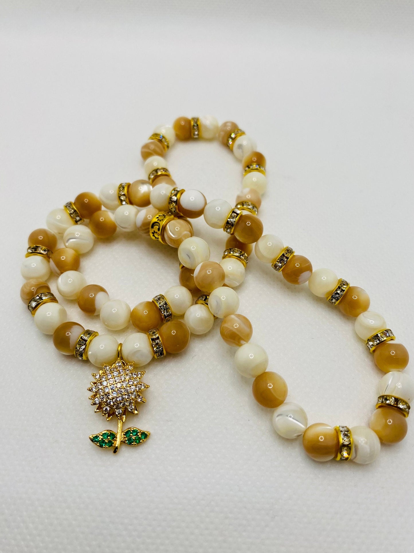 Handmade Mother of Pearl Necklace: CZ Sunflower Pendant