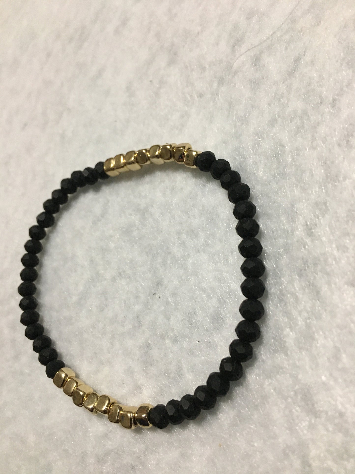 Black Quartz Crystal Bracelet with Gold Spacer Beads - Handmade