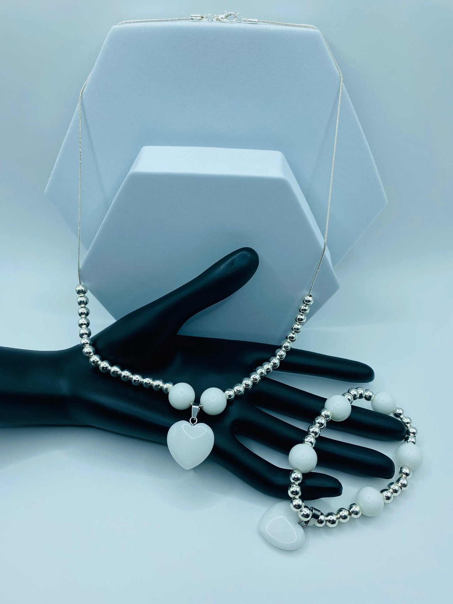 Handmade Jewelry, Womens Necklace & Womens Bracelet with Porcelain and Hematite Gemstone Beads