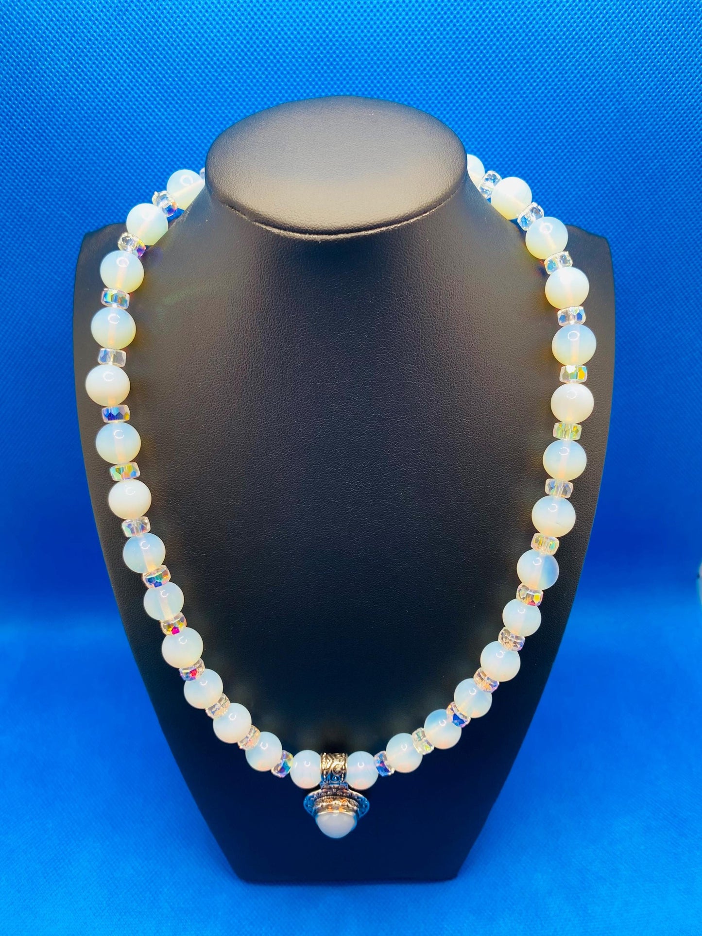 Handmade Opal Heart Necklace: Boho Crystal Jewelry with Moonstone Pendant