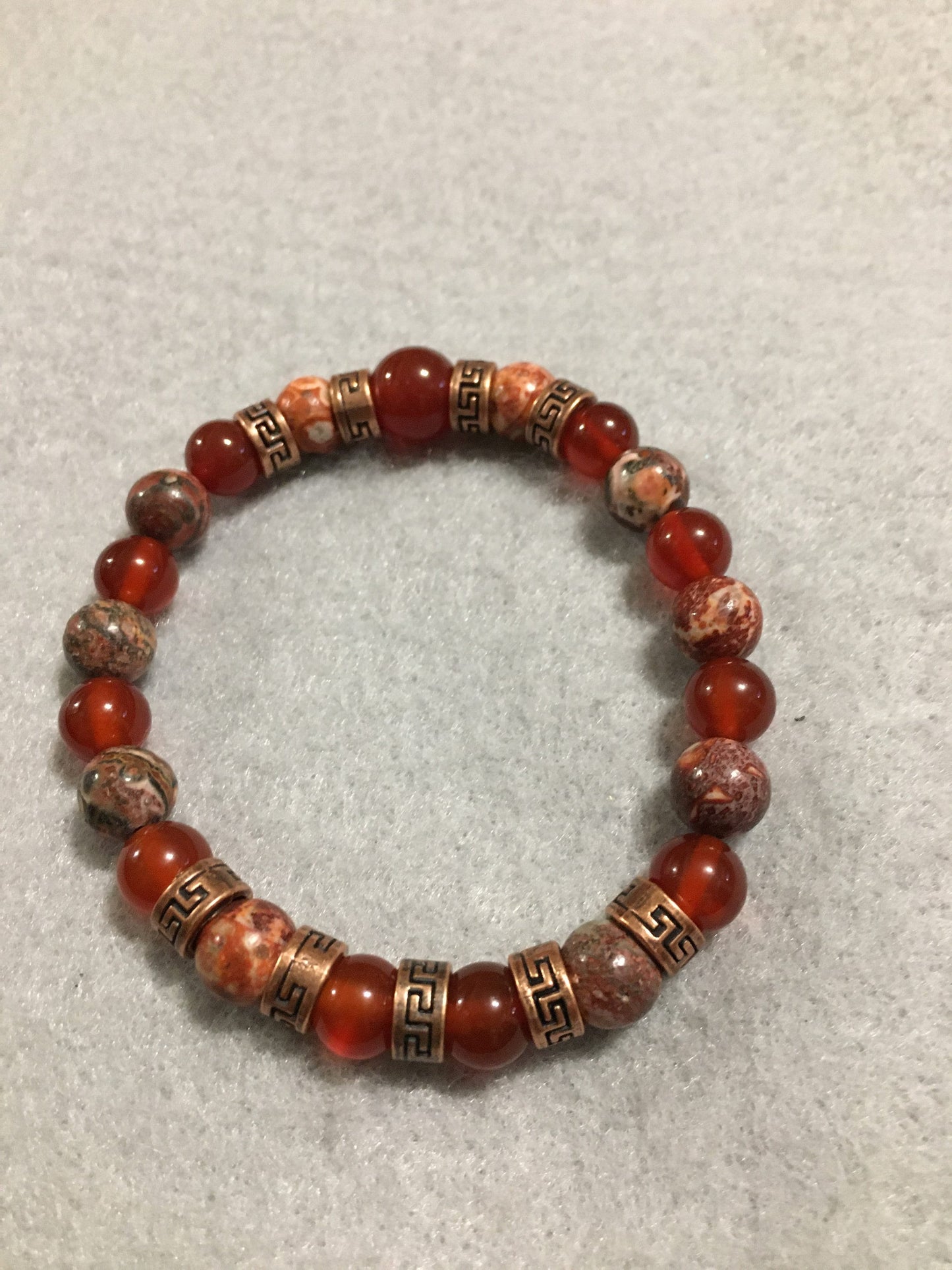 Carnelian & Red Jasper Bracelet: Tibetan Tube Spacers, Gemstone Beads