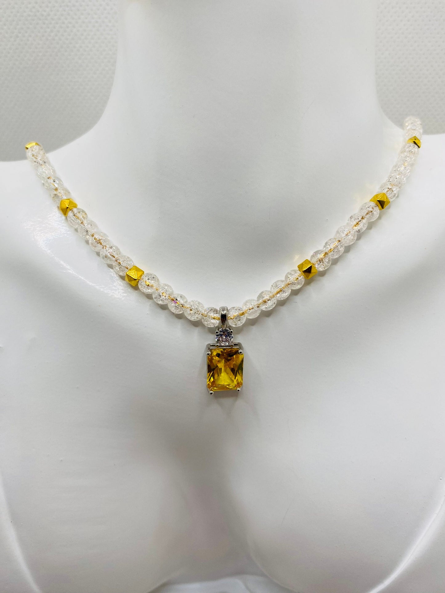 Citrine Pendant Necklace: 14k Gold Chain, Quartz Crystal Beads