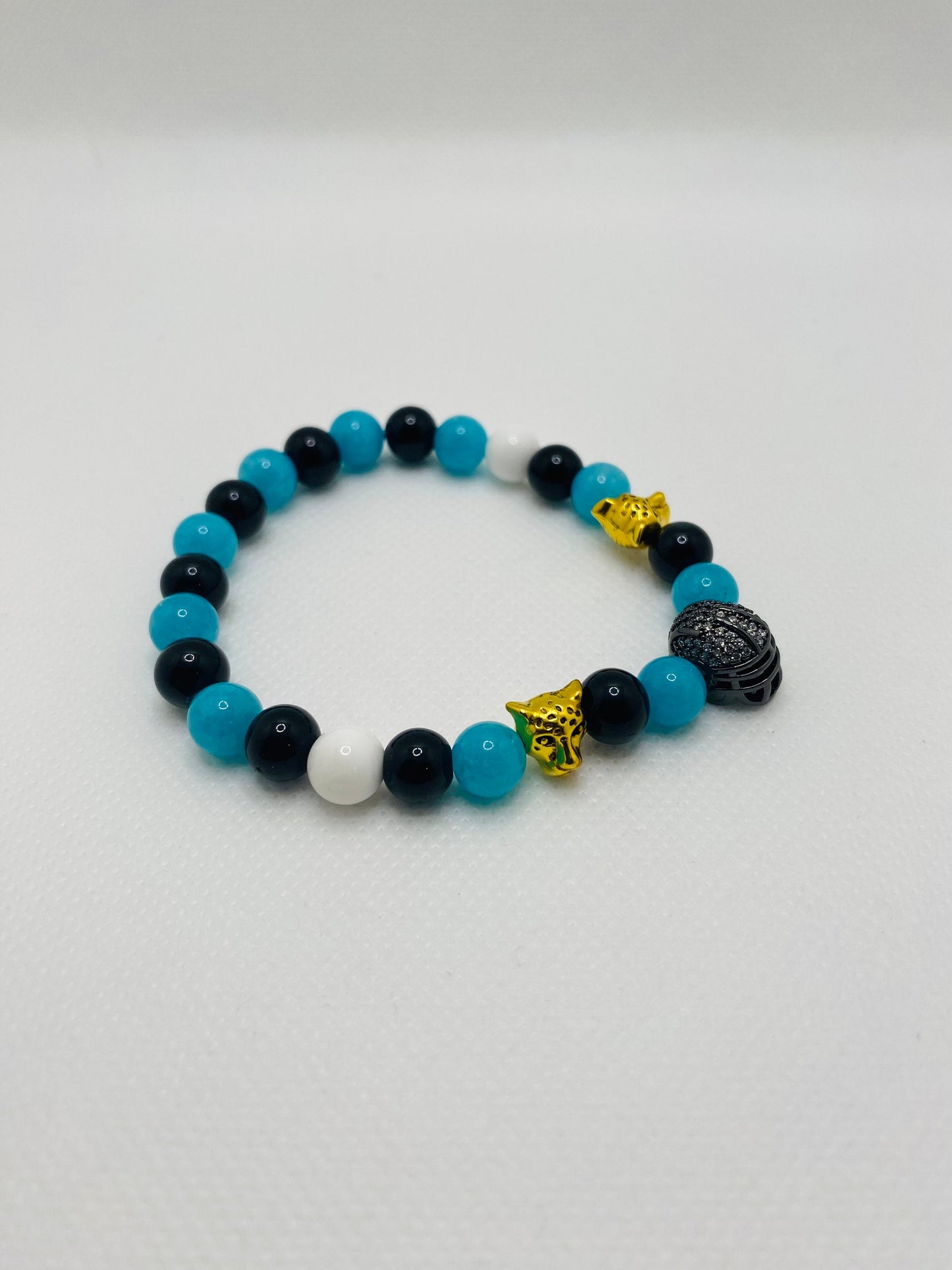 Mens Bracelet Jacksonville Jaguars Custom Jewelry with Football Helmet & Natural Gemstone Beads