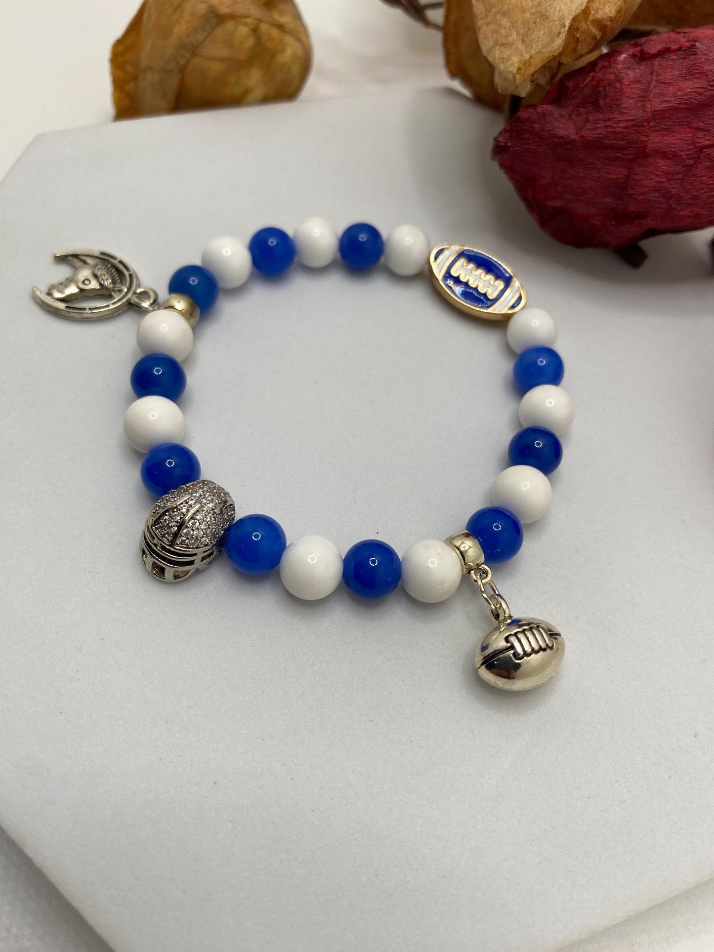 Indianapolis Colts Gemstone Charm Bracelet: Agate & Porcelain Beads
