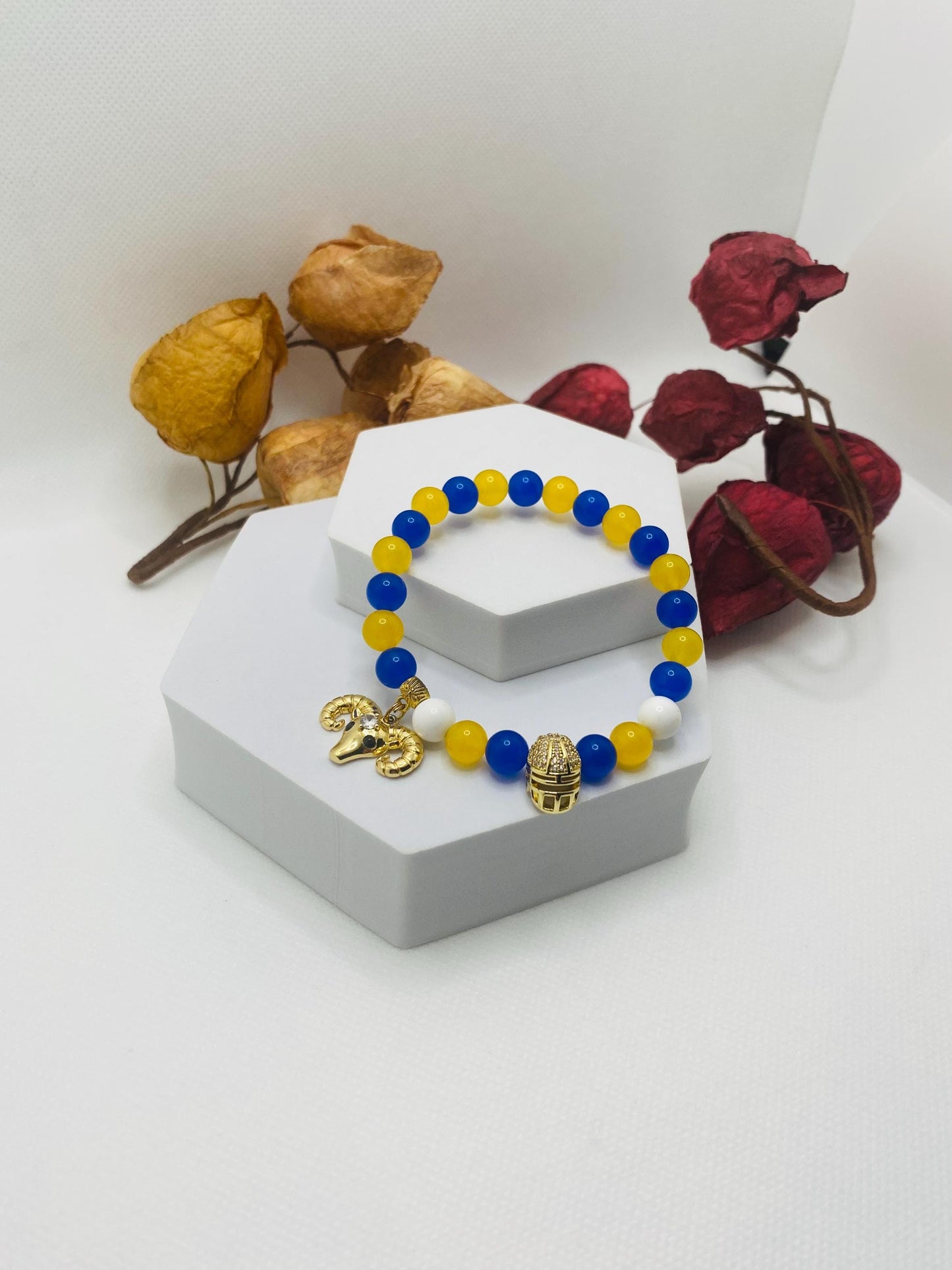 Los Angeles Rams Bracelet: Agate, Kyanite & Jade Gemstone Beads