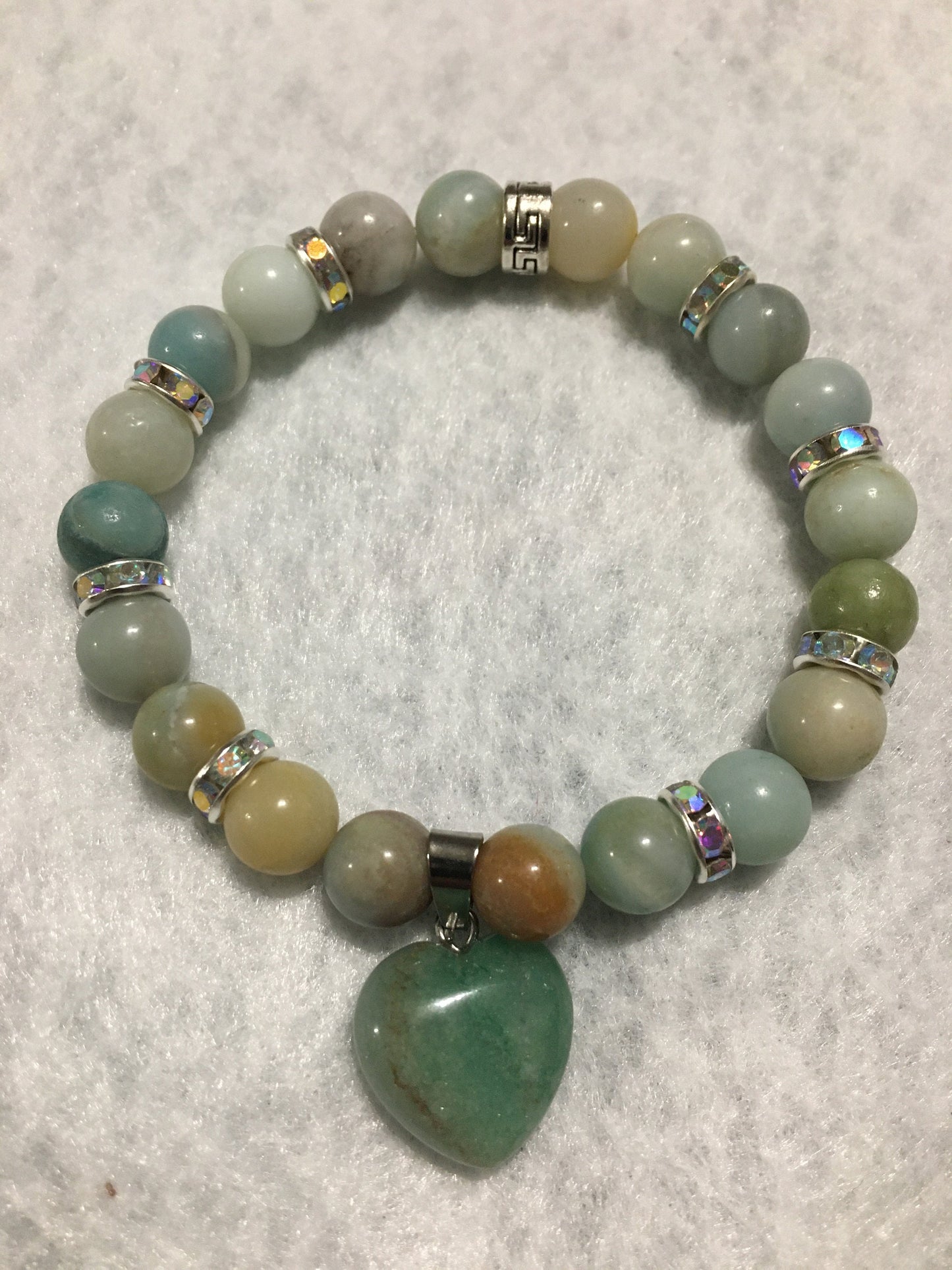 Handmade Amazonite Heart Charm Bracelet: Gemstone Bead Jewelry