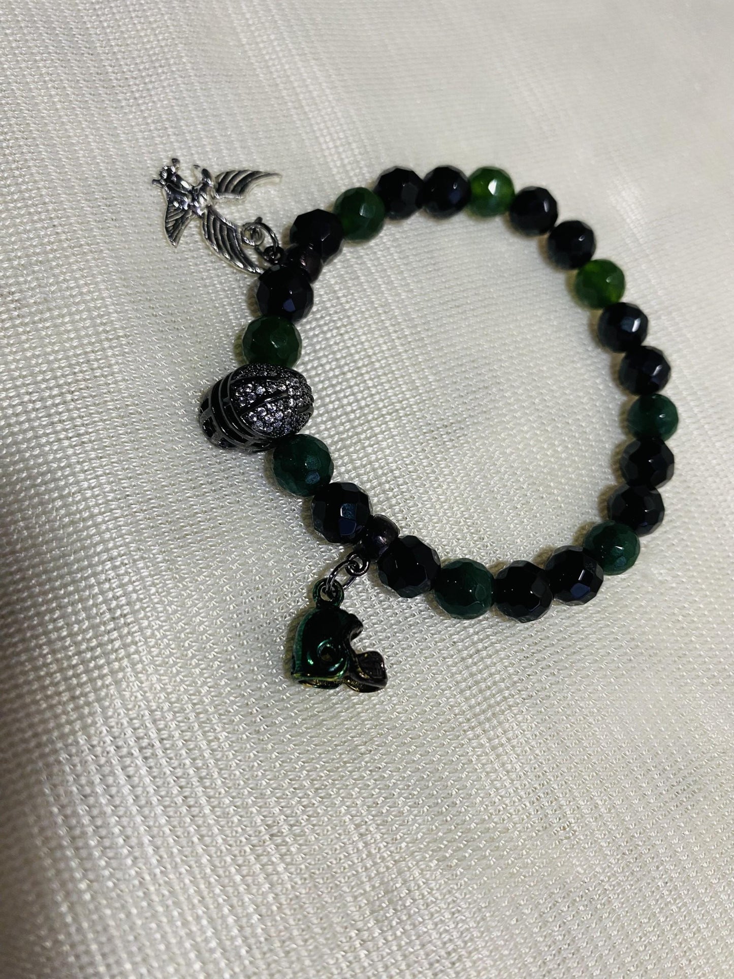 Mens Bracelet Philadelphia Eagles Custom Jewelry with Football Helmet & Natural Gemstone Beads