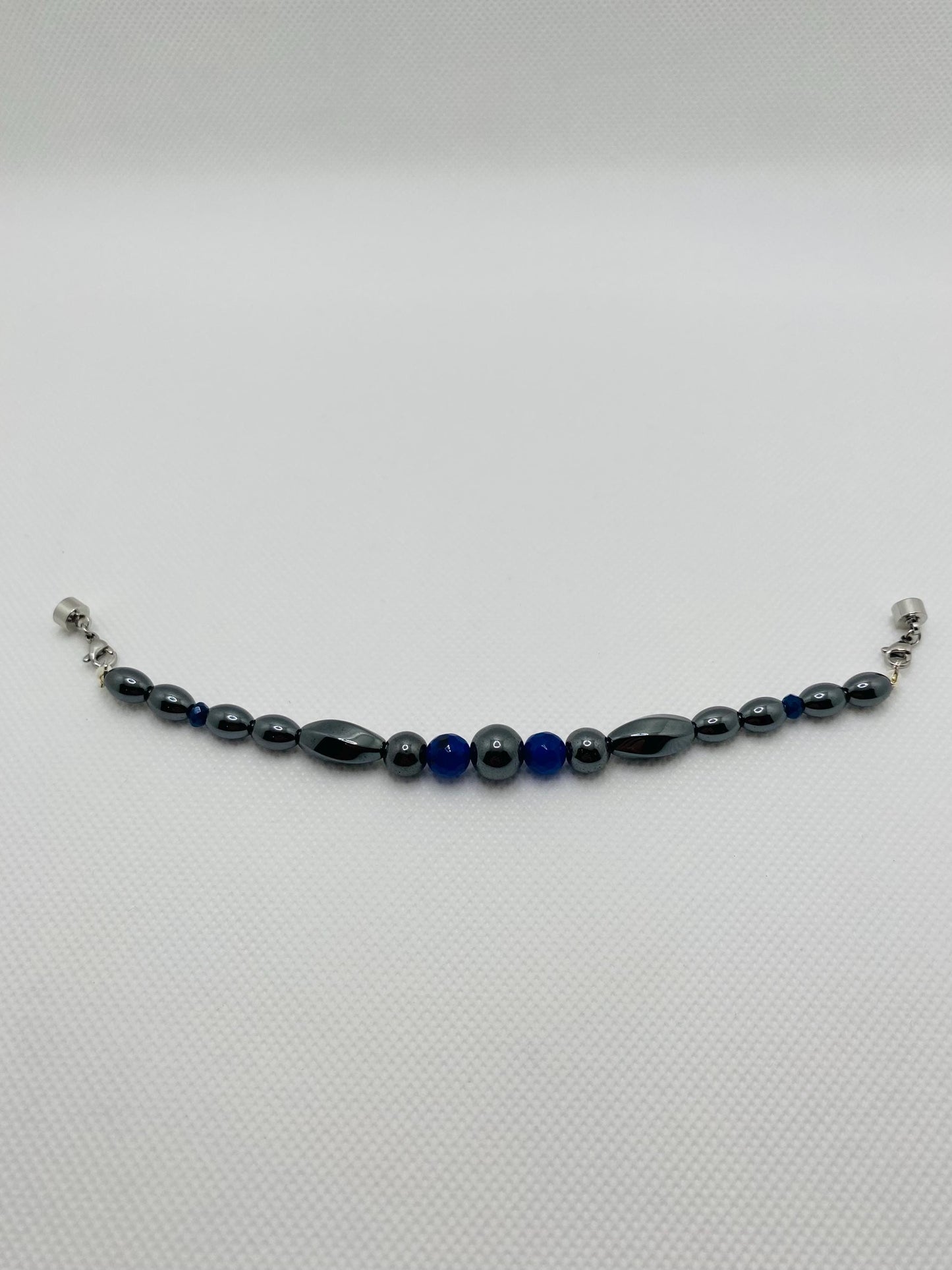 Handmade Jewelry for Men, Womens Jewelry with Hematite and Chalcedony Gemstone Beads, Magnetic Clasp