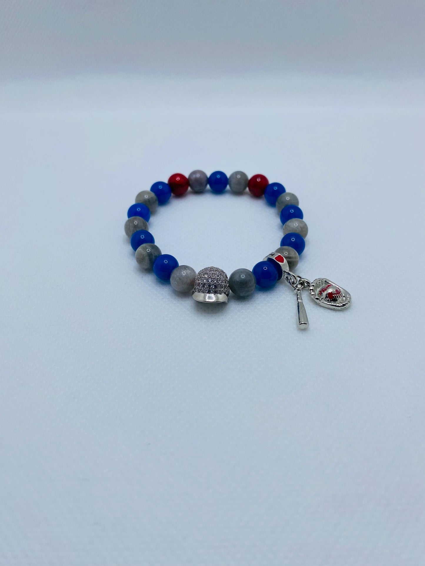 Los Angeles Dodgers Bracelet: Gemstone Beads & Baseball Charms