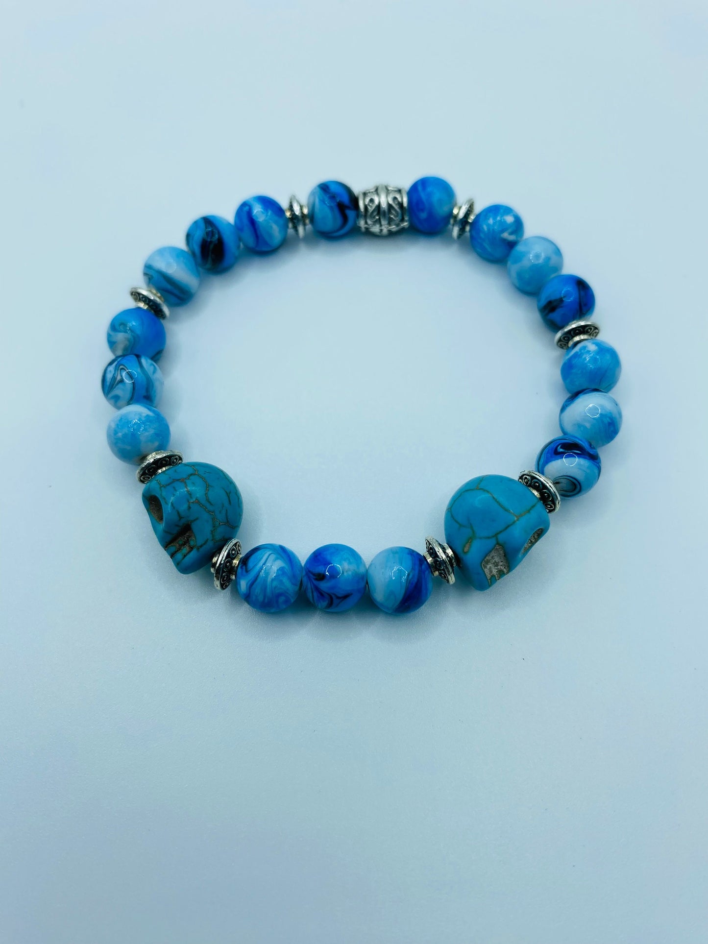 Dia de Los Muertos Bracelet: Turquoise Skull Beads, Halloween Jewelry