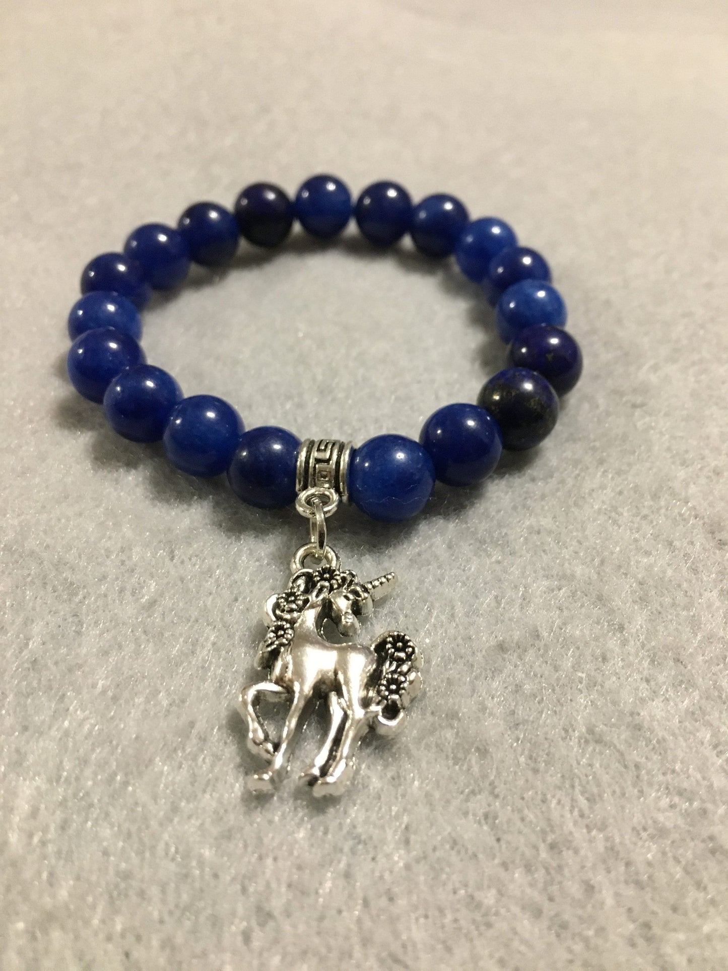 Lapis Lazuli Unicorn Charm Bracelet: Antique Silver, Handmade