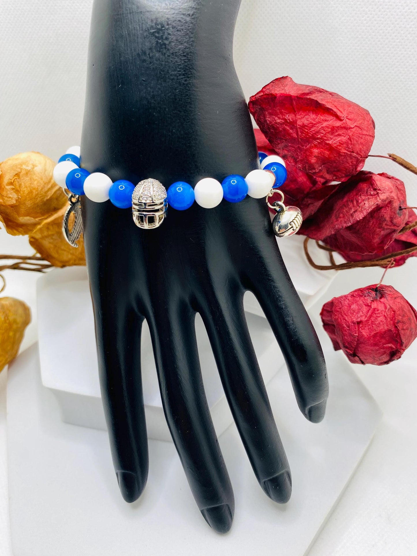 Indianapolis Colts Gemstone Charm Bracelet: Agate & Porcelain Beads