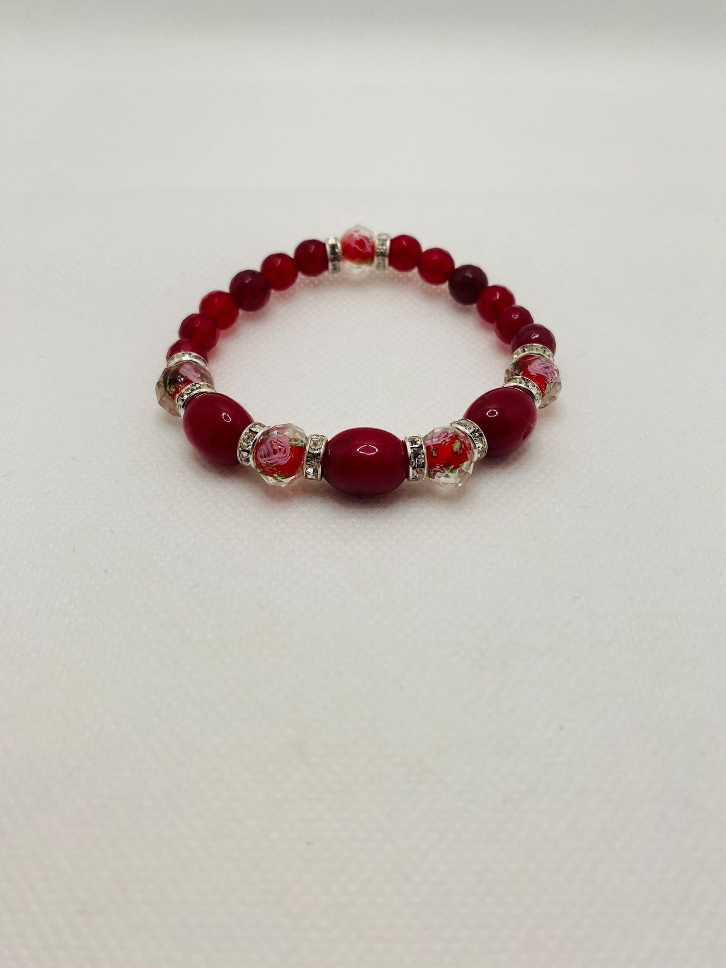 Red Jade Bracelet: Lampwork Glass & Agate Gemstone Beads