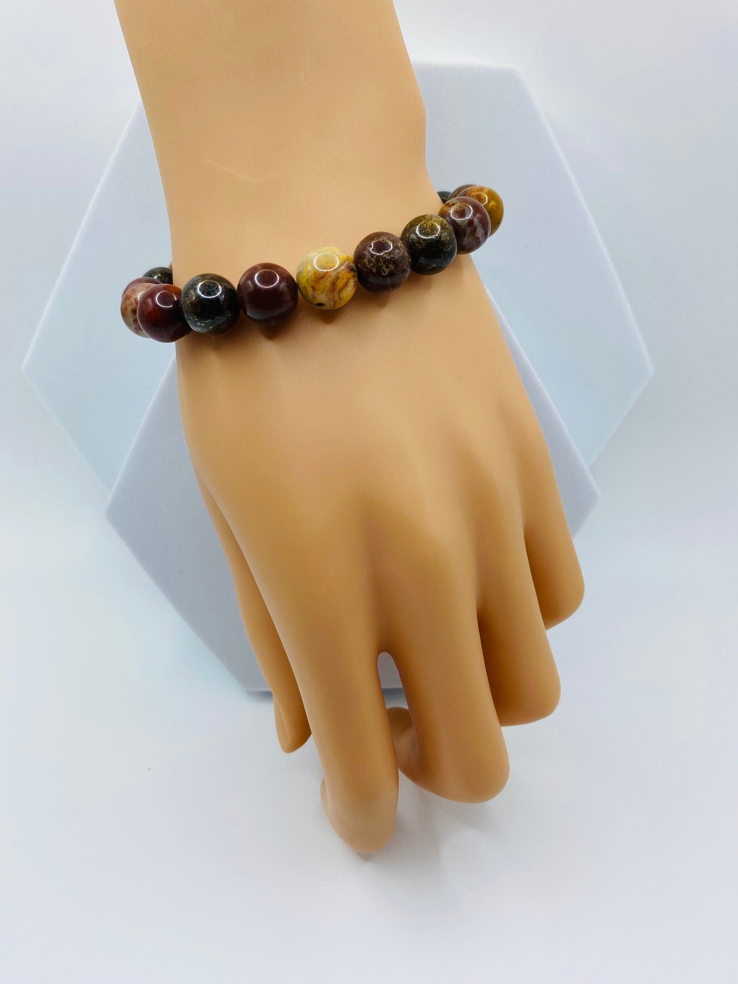 Handmade Red Jasper Stone Bracelet: Bronzite & Agate Gemstone Beads