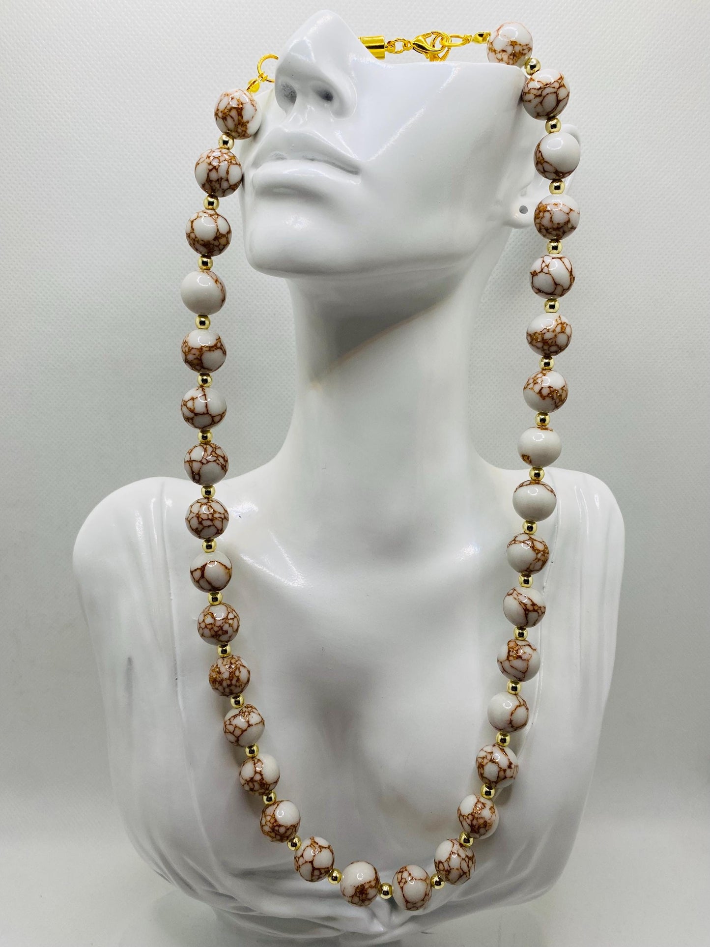 Howlite Gemstone Necklace: Gold Hematite Beaded Jewelry