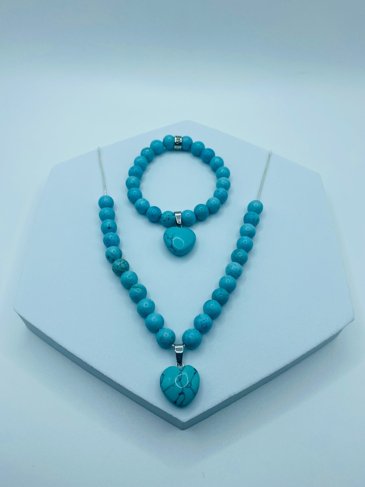 Turquoise Necklace & Bracelet Handmade Jewelry Set with Pendant Heart - Womens Necklace - Gifts for Her