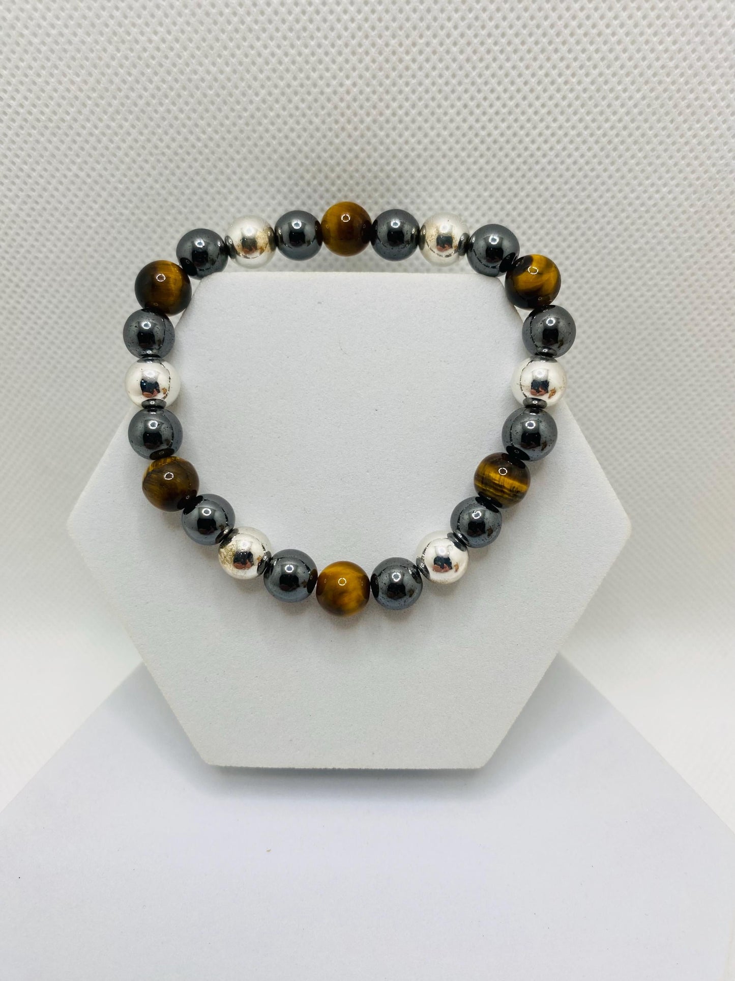 Mens Tigers Eye & Hematite Beaded Bracelet - Handmade Gemstone Jewelry