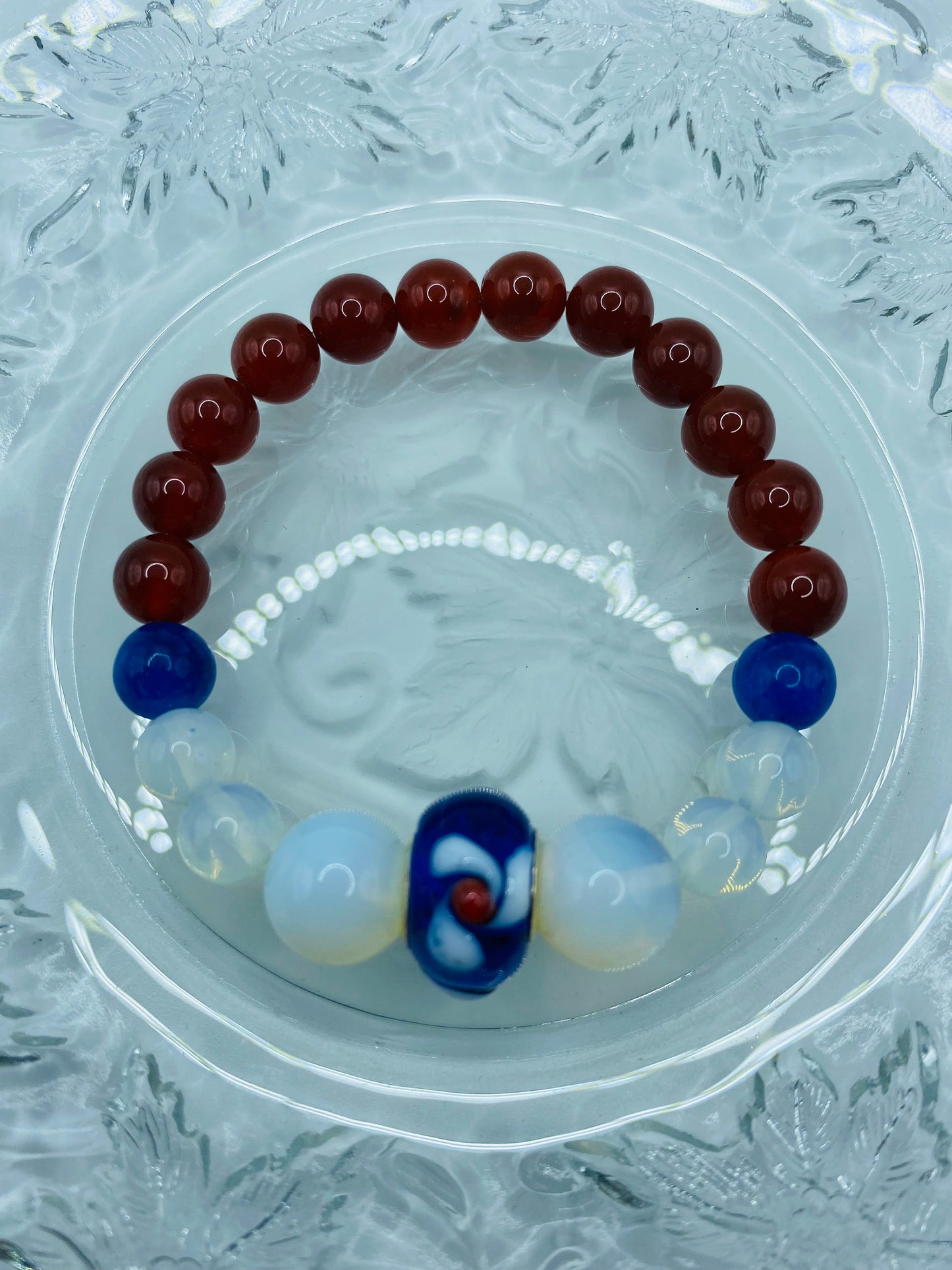 Opal Bracelet: Chalcedony, Carnelian & Murano Glass Bead Jewelry