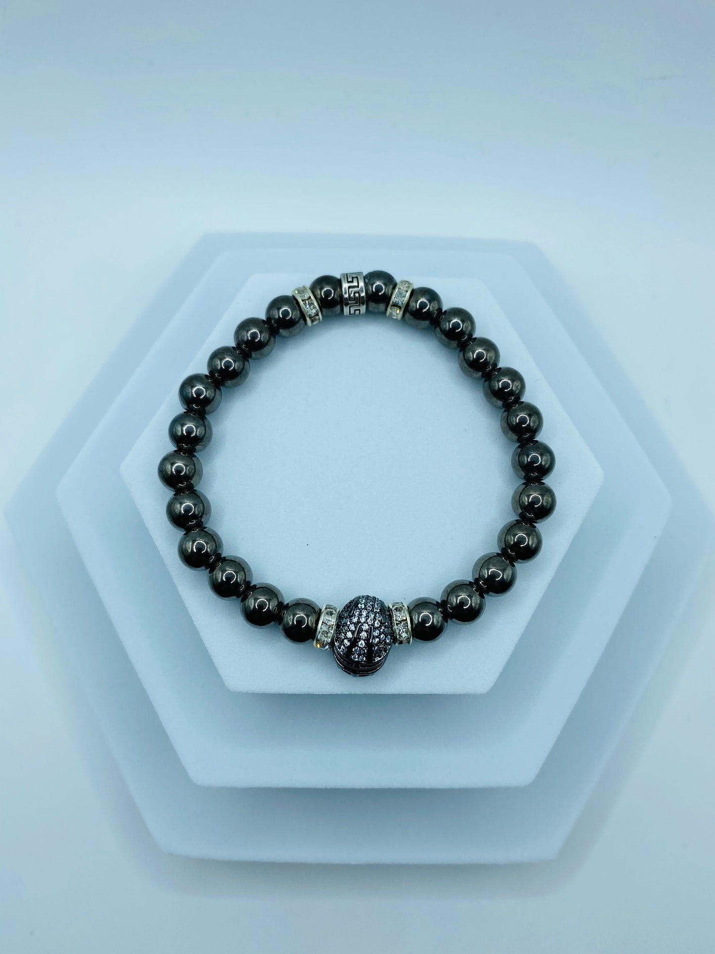 Las Vegas Raiders Bracelet: Hematite Gemstone Football Helmet Jewelry