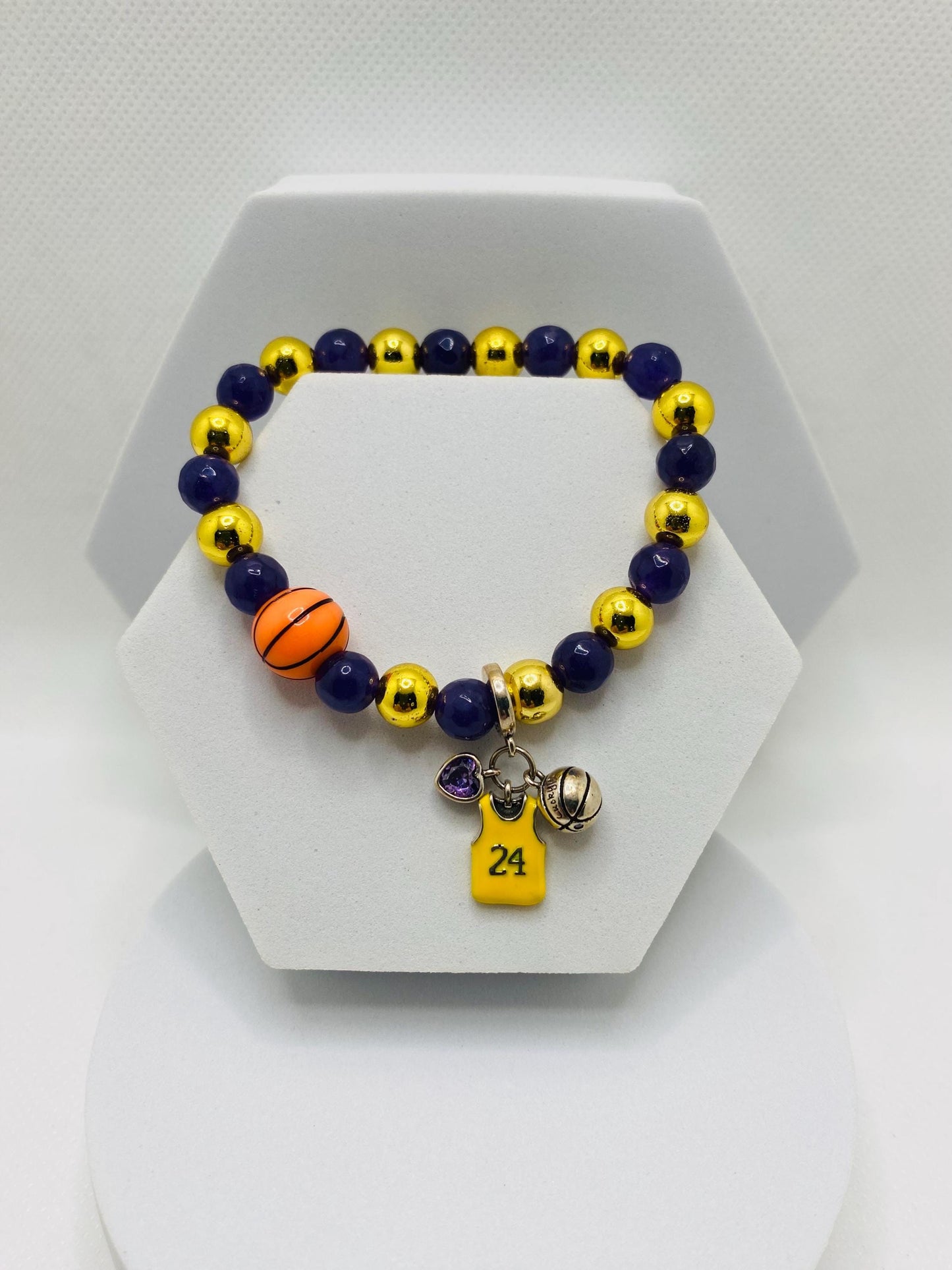 Kobe Bryant Lakers Bracelet: Amethyst & Hematite Gemstone Beads