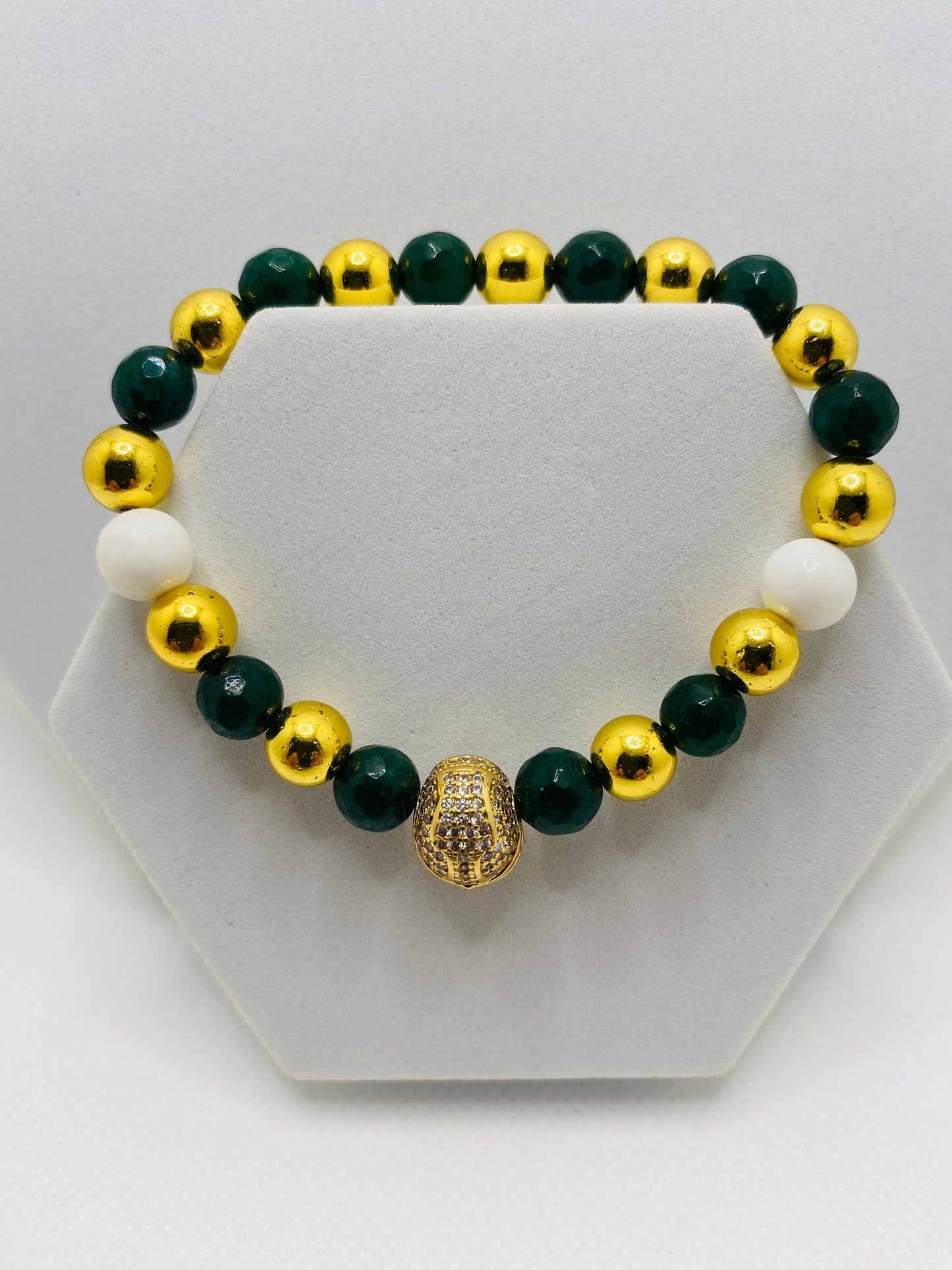 Green Bay Packers Bracelet: Jade, Hematite & Football Helmet