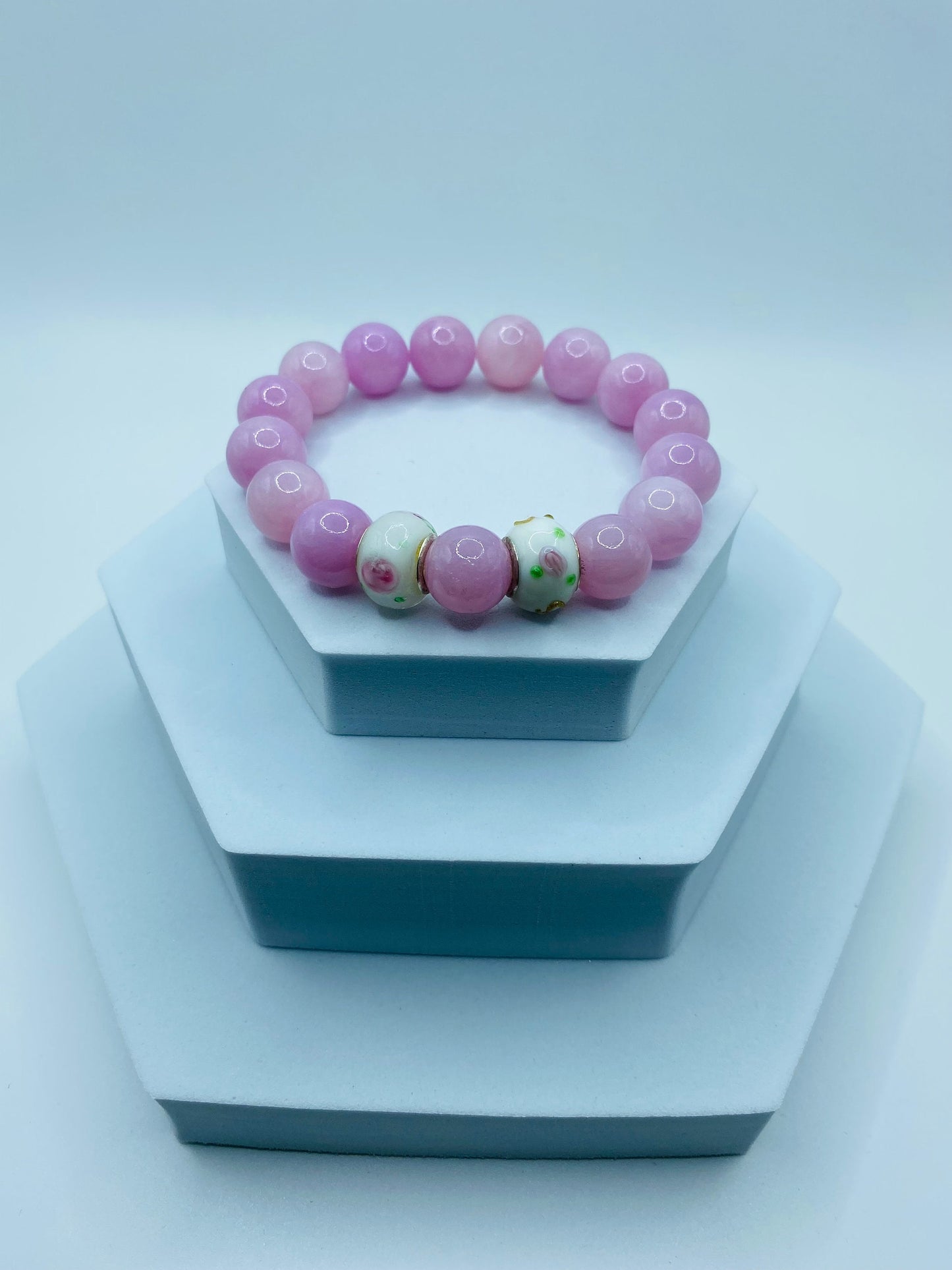 Handmade Lavender Jade Bracelet: Murano Glass Bead Charm Bracelet