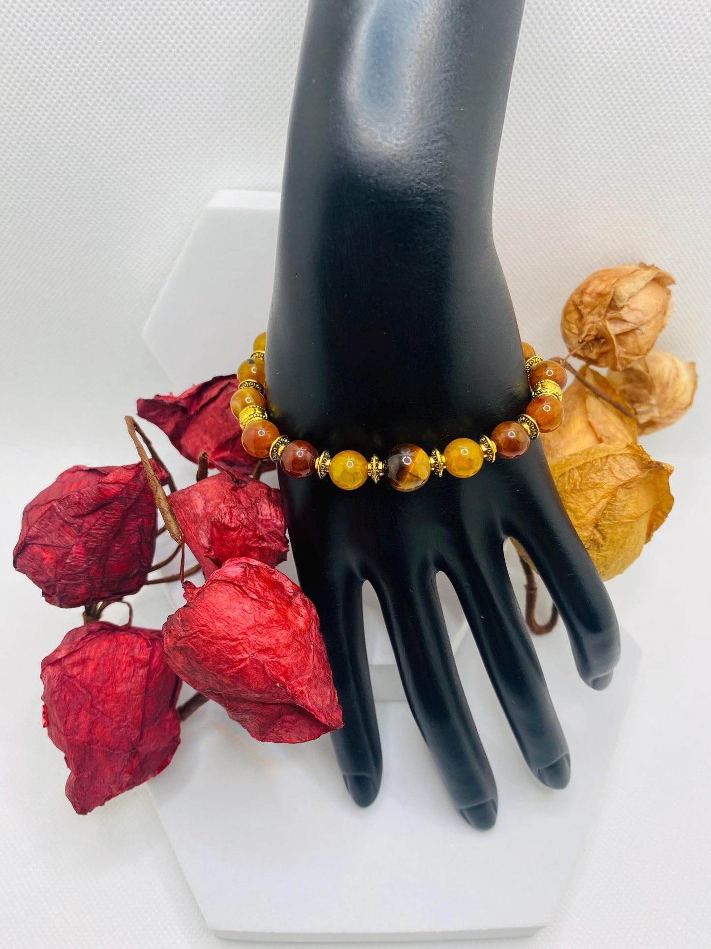 Dragons Vein Agate Tibetan Bracelet with Gold Spacers