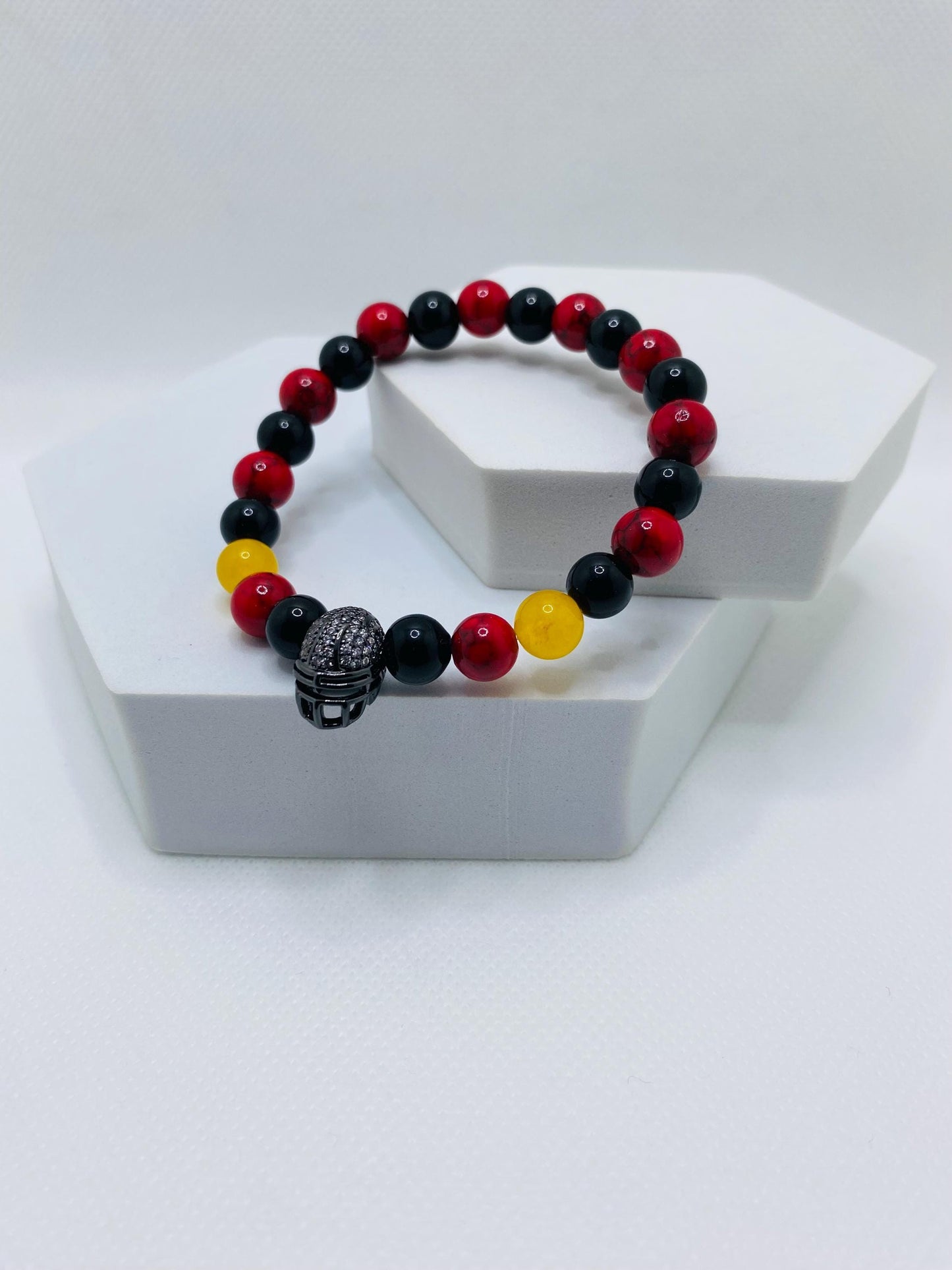 Arizona Cardinals Bracelet: Gemstone Beads with Football Helmet Charm