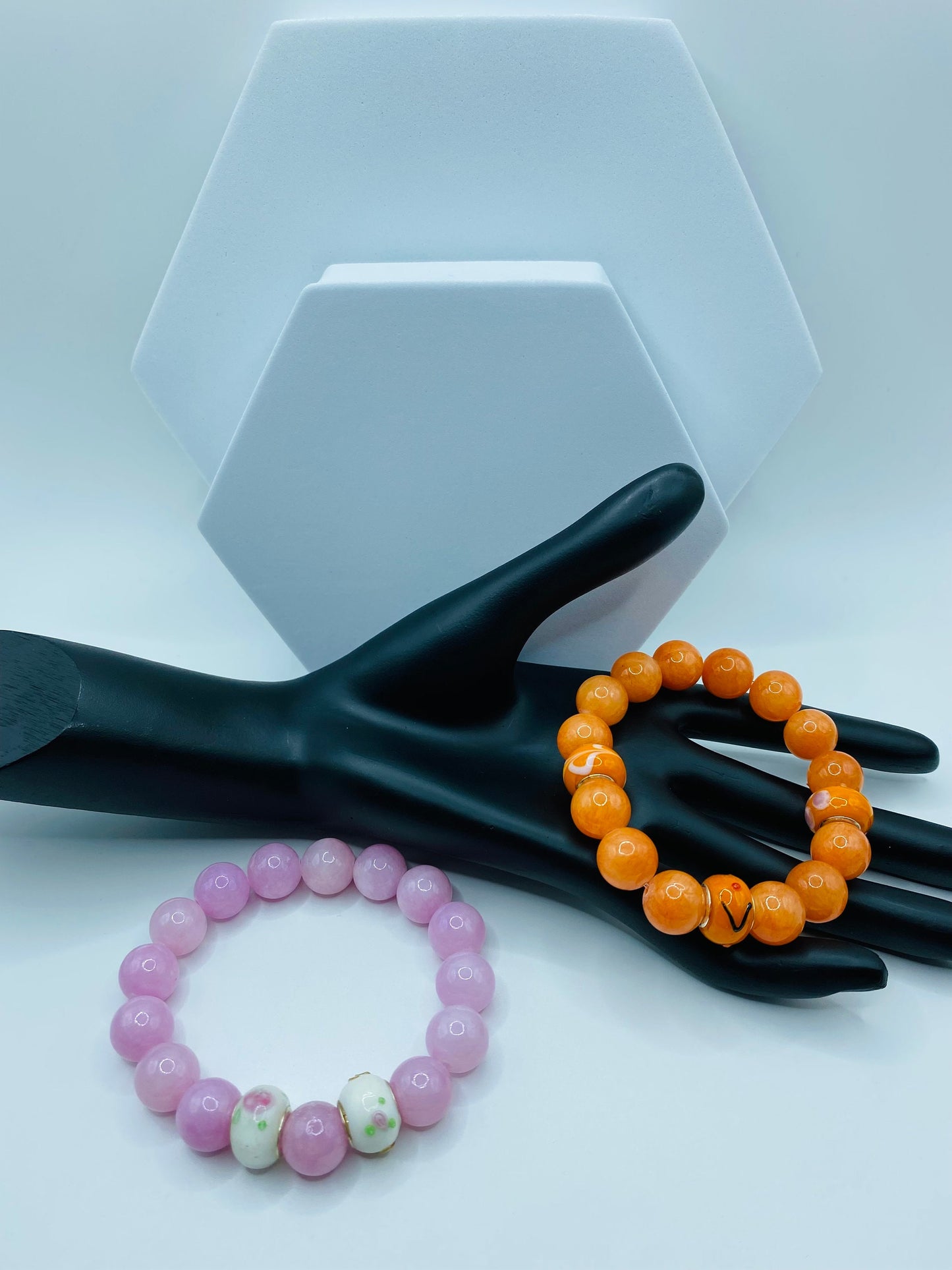 Handmade Orange Jade Bracelet: Murano Glass Bead Chunky Jewelry