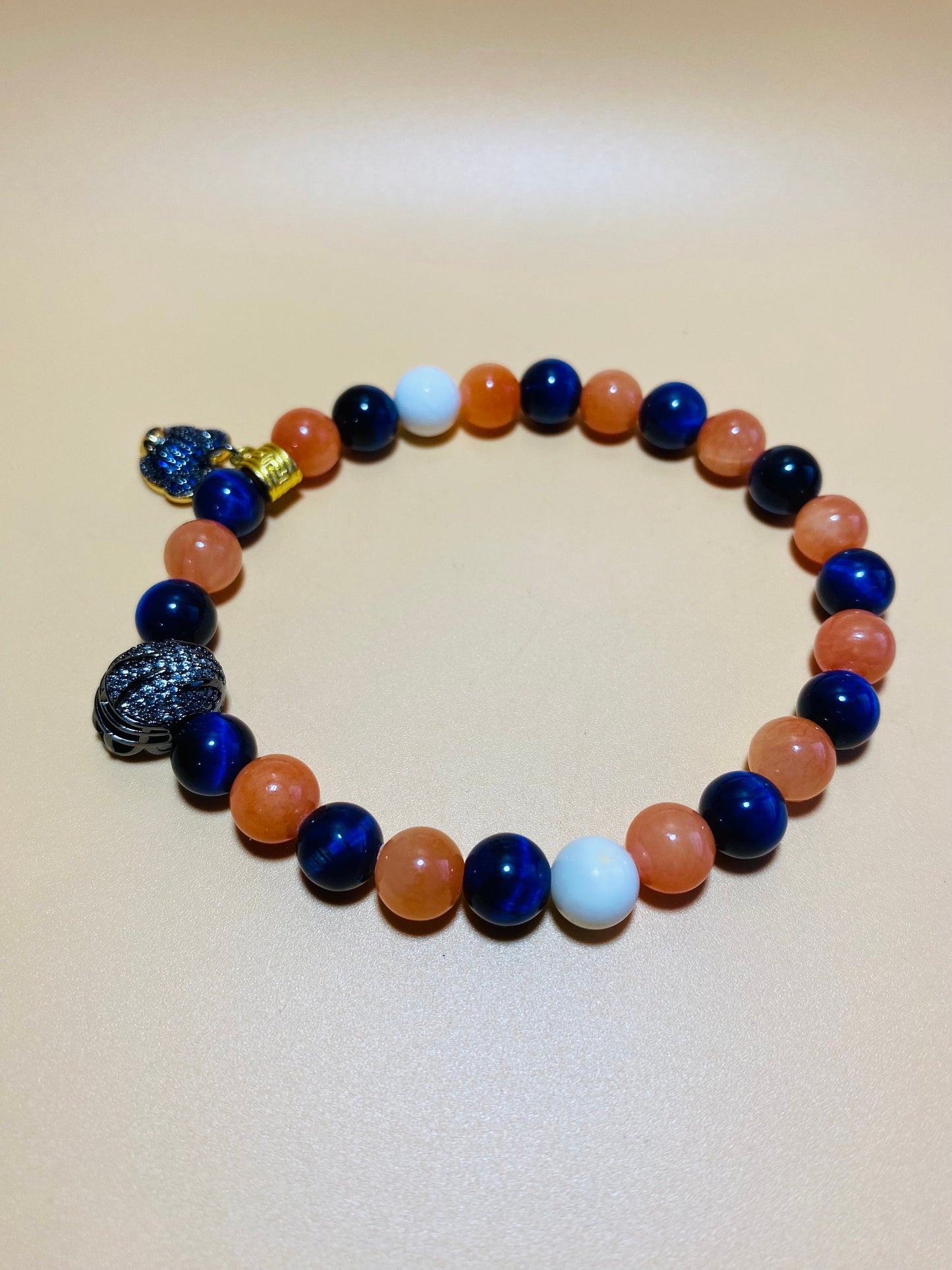 Chicago Bears Bracelet: Gemstone Beads, Bear & Football Helmet Charm