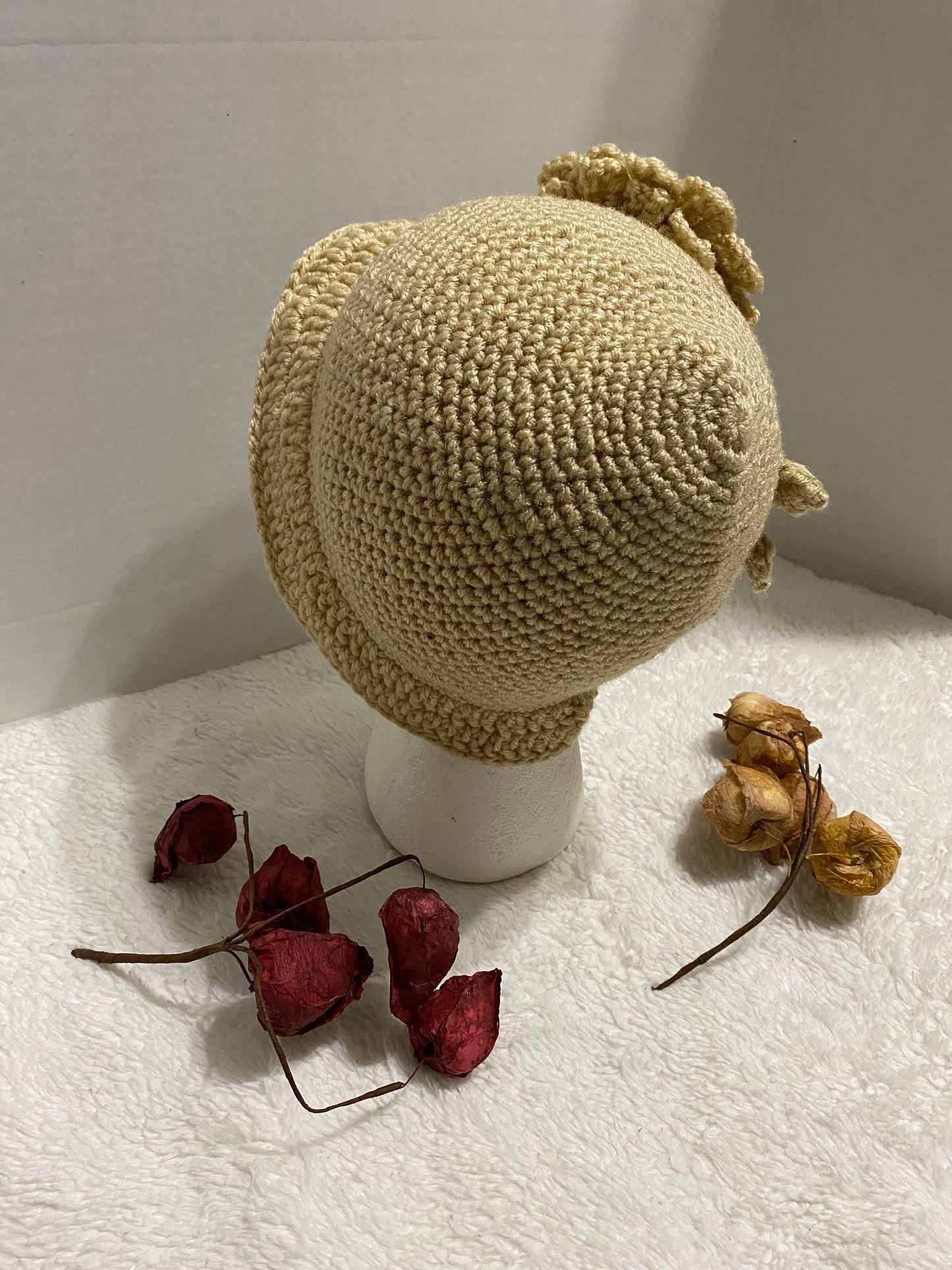 Handmade Crochet Flower Hat: Women's Acrylic Beanie