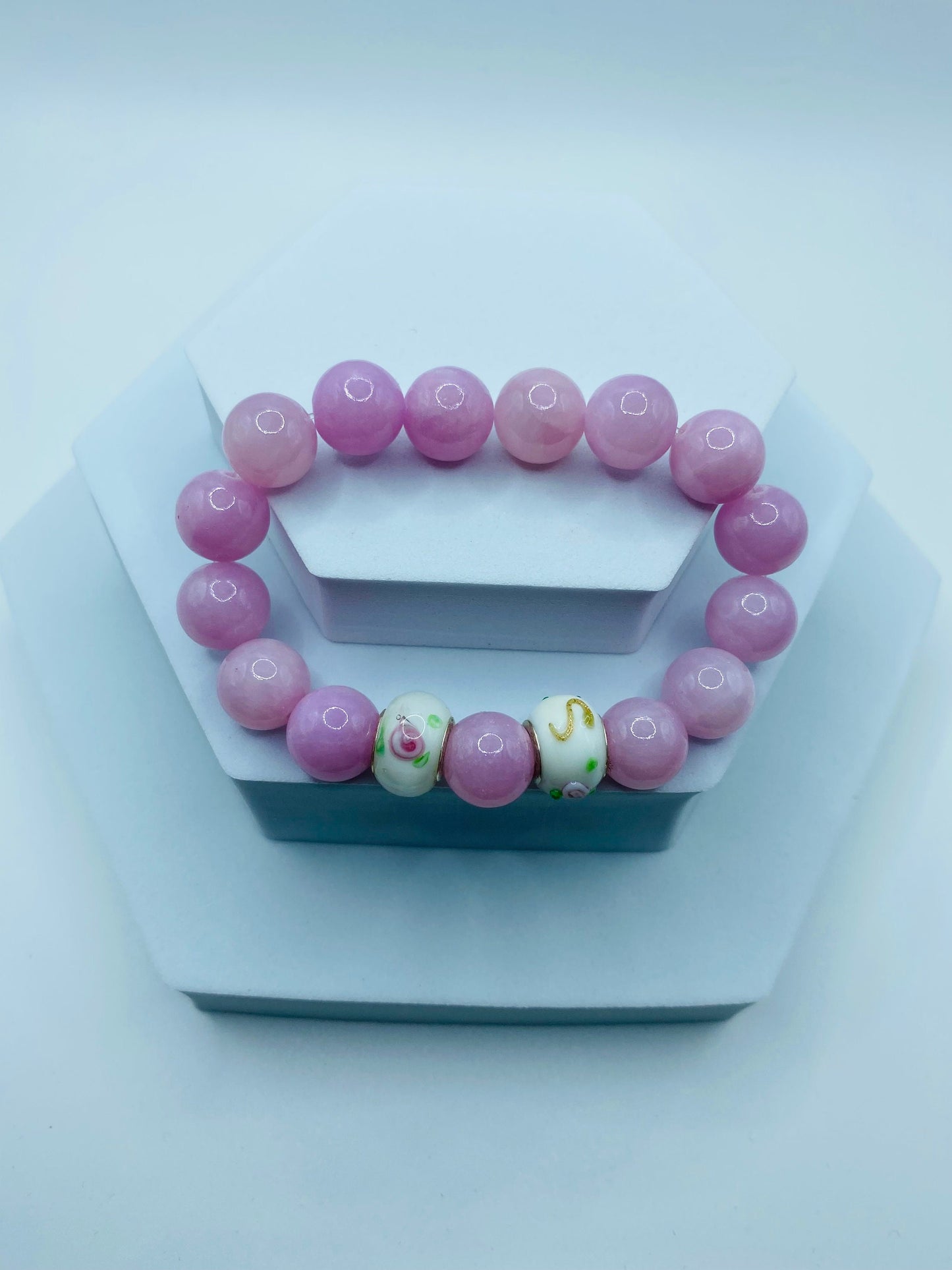 Handmade Lavender Jade Bracelet: Murano Glass Bead Charm Bracelet