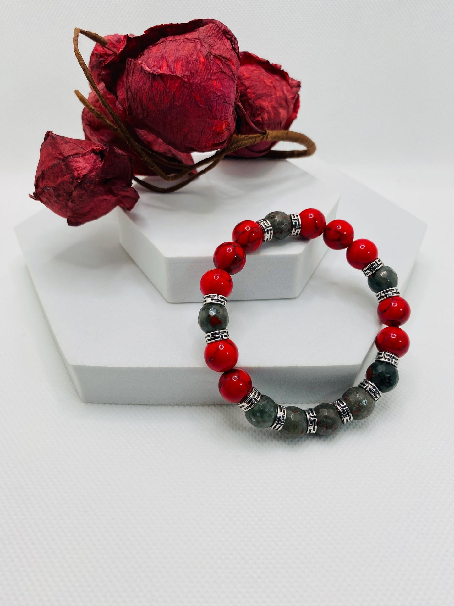 Men's Beaded Bracelet: Turquoise, African Jasper & Tibetan Spacers