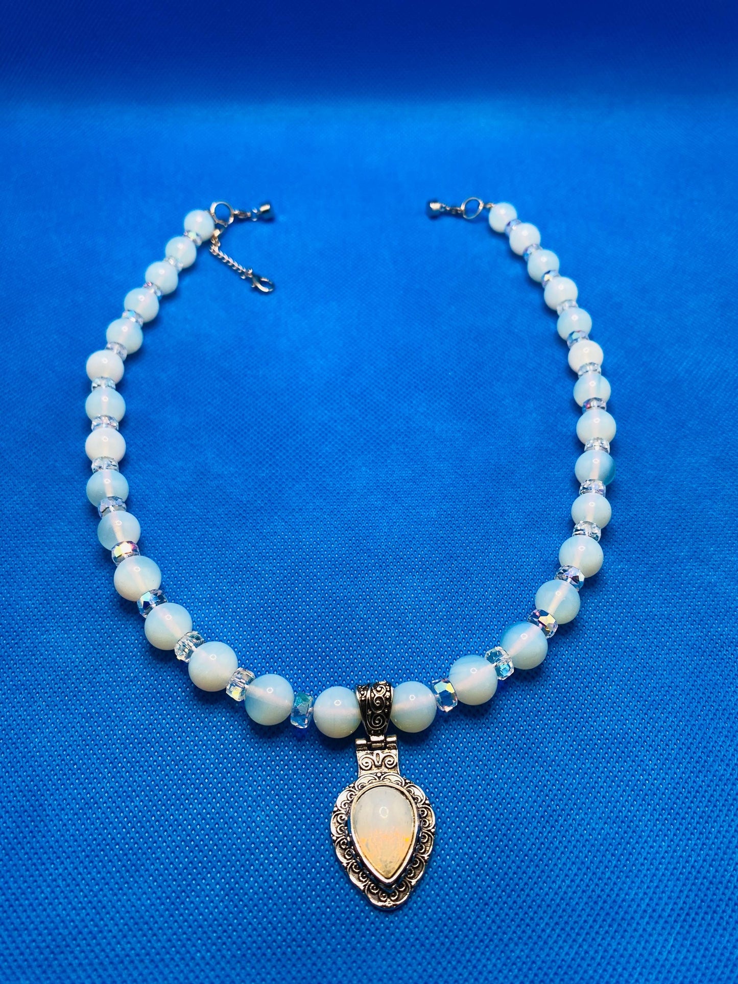 Handmade Opal Heart Necklace: Boho Crystal Jewelry with Moonstone Pendant