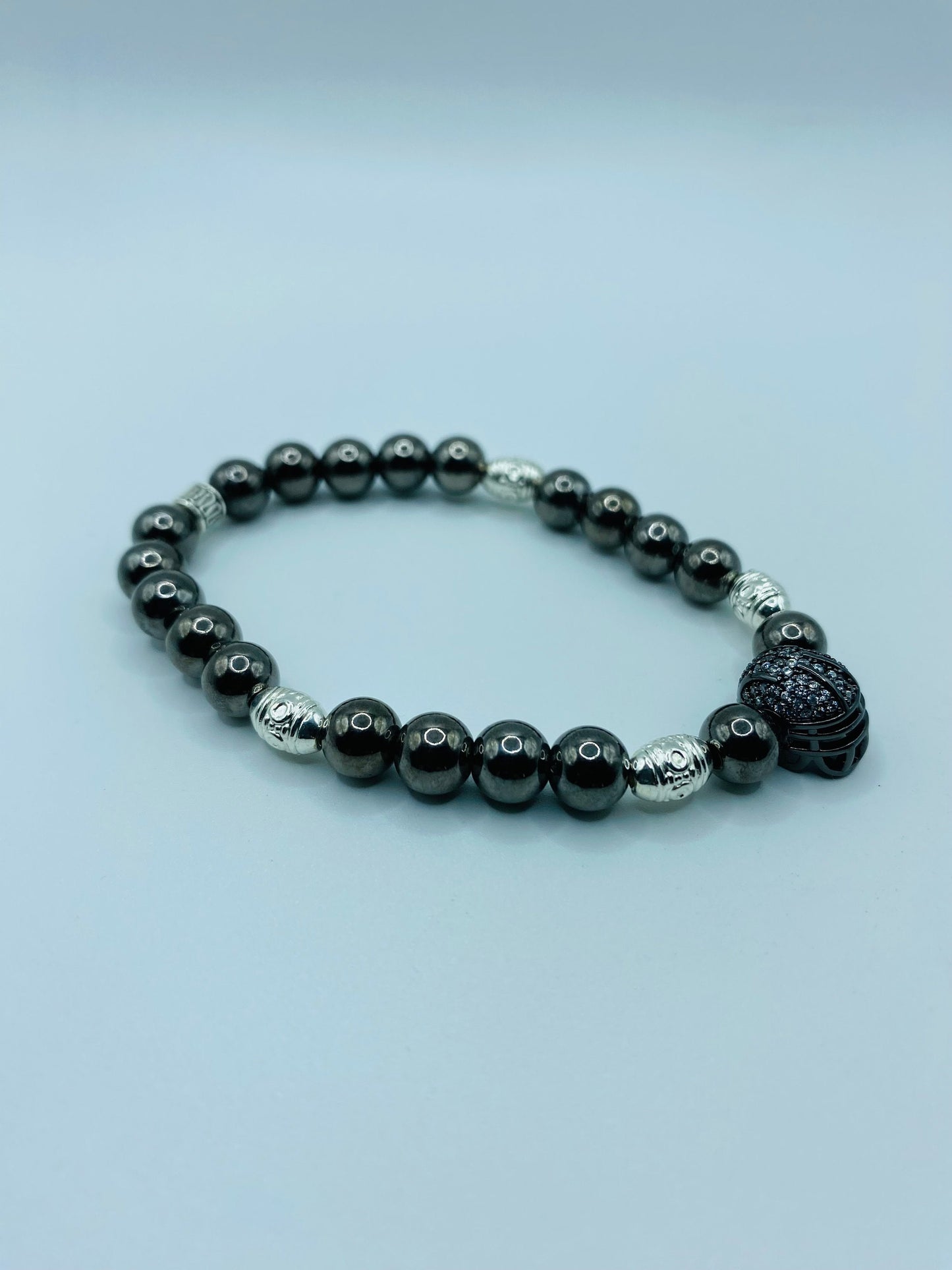 Las Vegas Raiders Mens Bracelet - Hematite Gemstone Beads & Football Helmet - Bracelets for Women