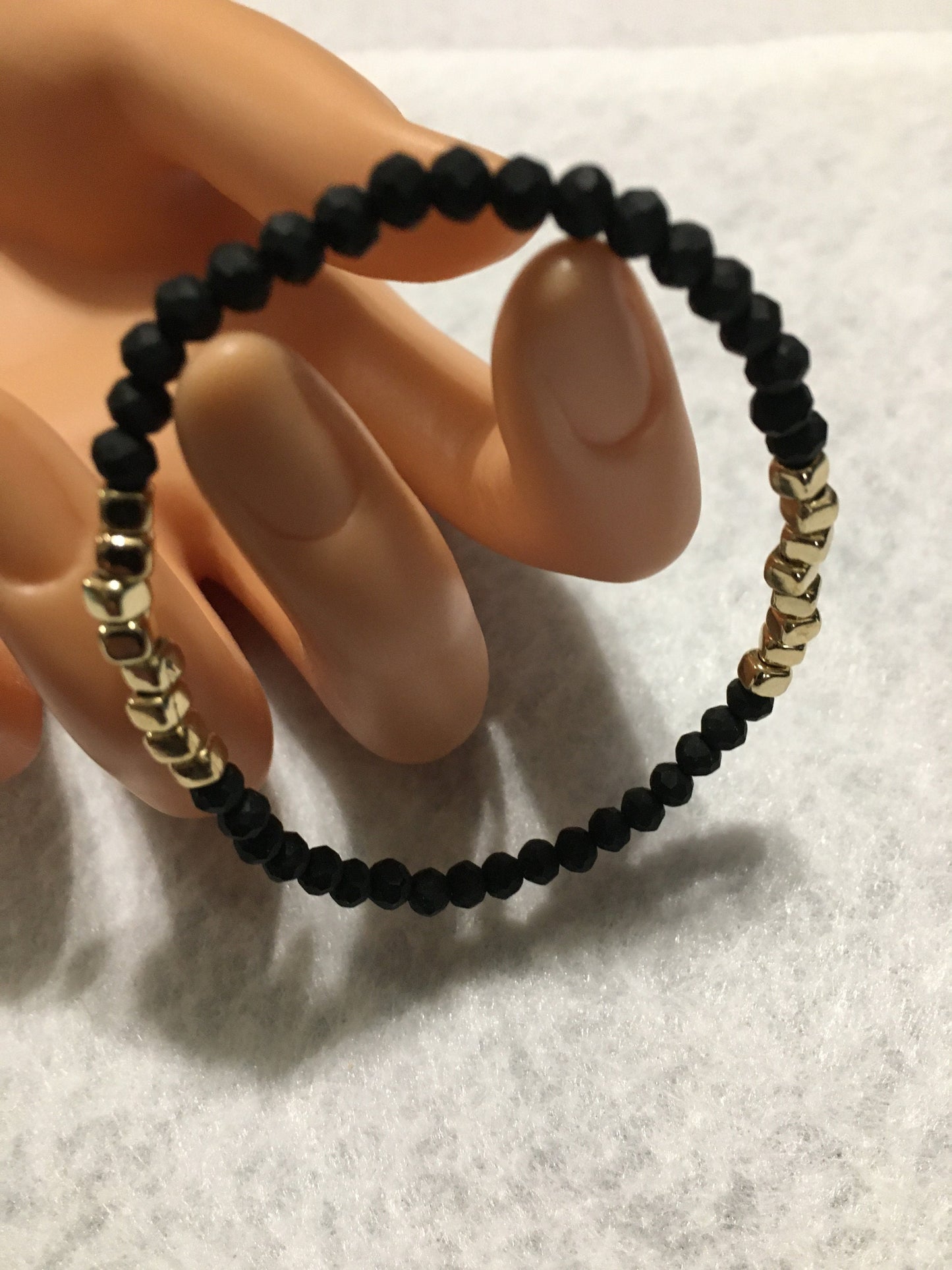 Black Quartz Crystal Bracelet with Gold Spacer Beads - Handmade