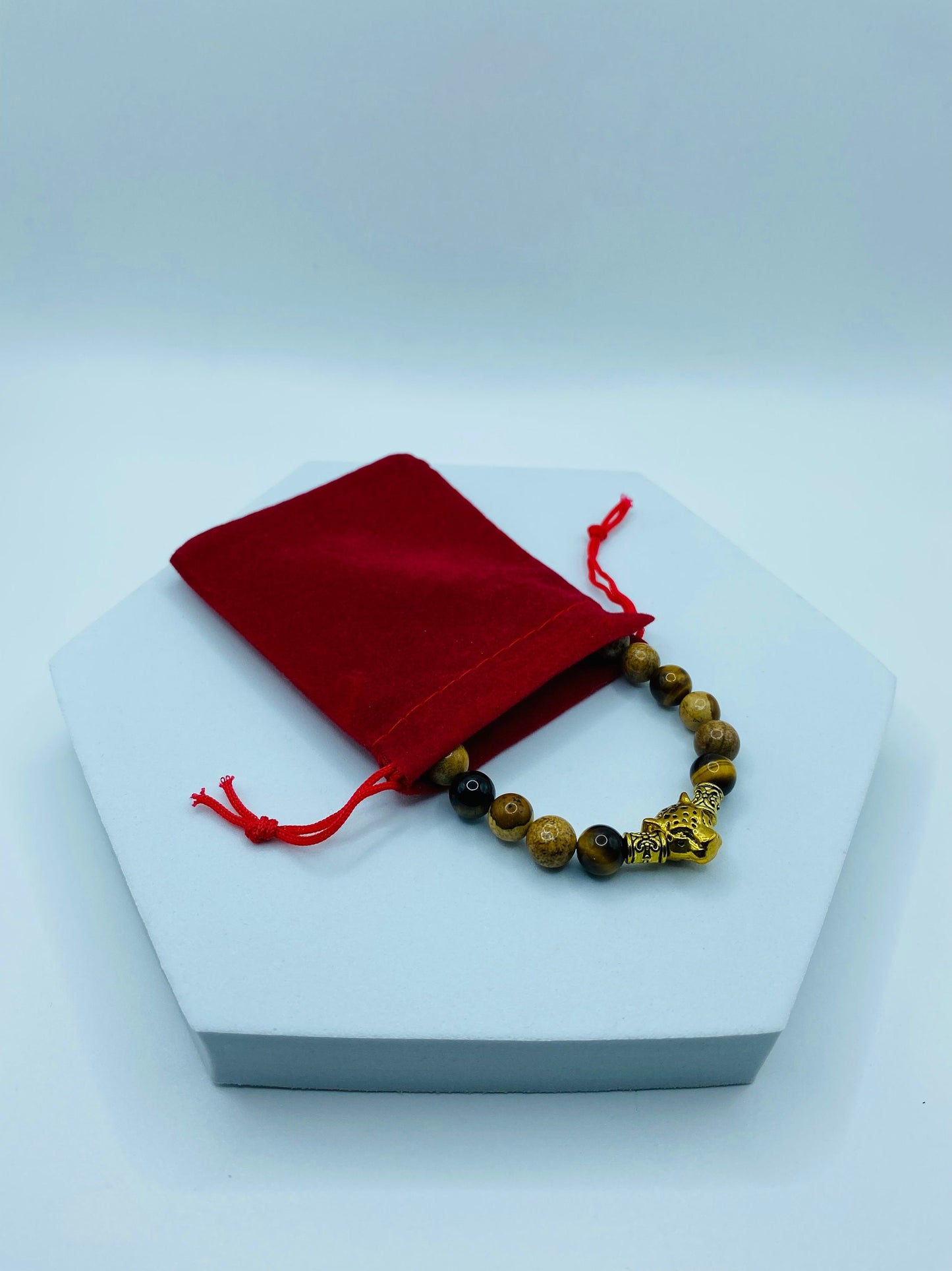 Mens Leopard Bracelet: Jasper & Tiger's Eye Gemstone Beads