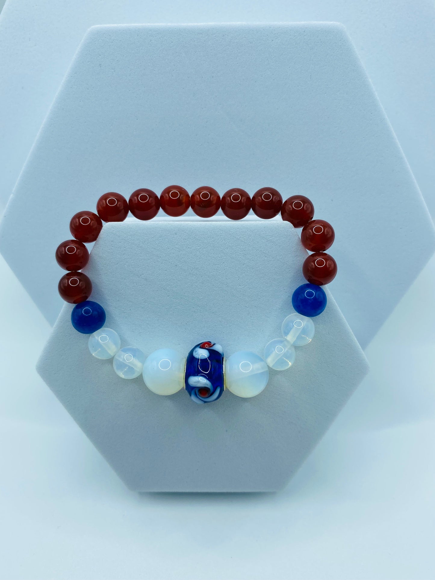 Opal Bracelet: Chalcedony, Carnelian & Murano Glass Bead Jewelry