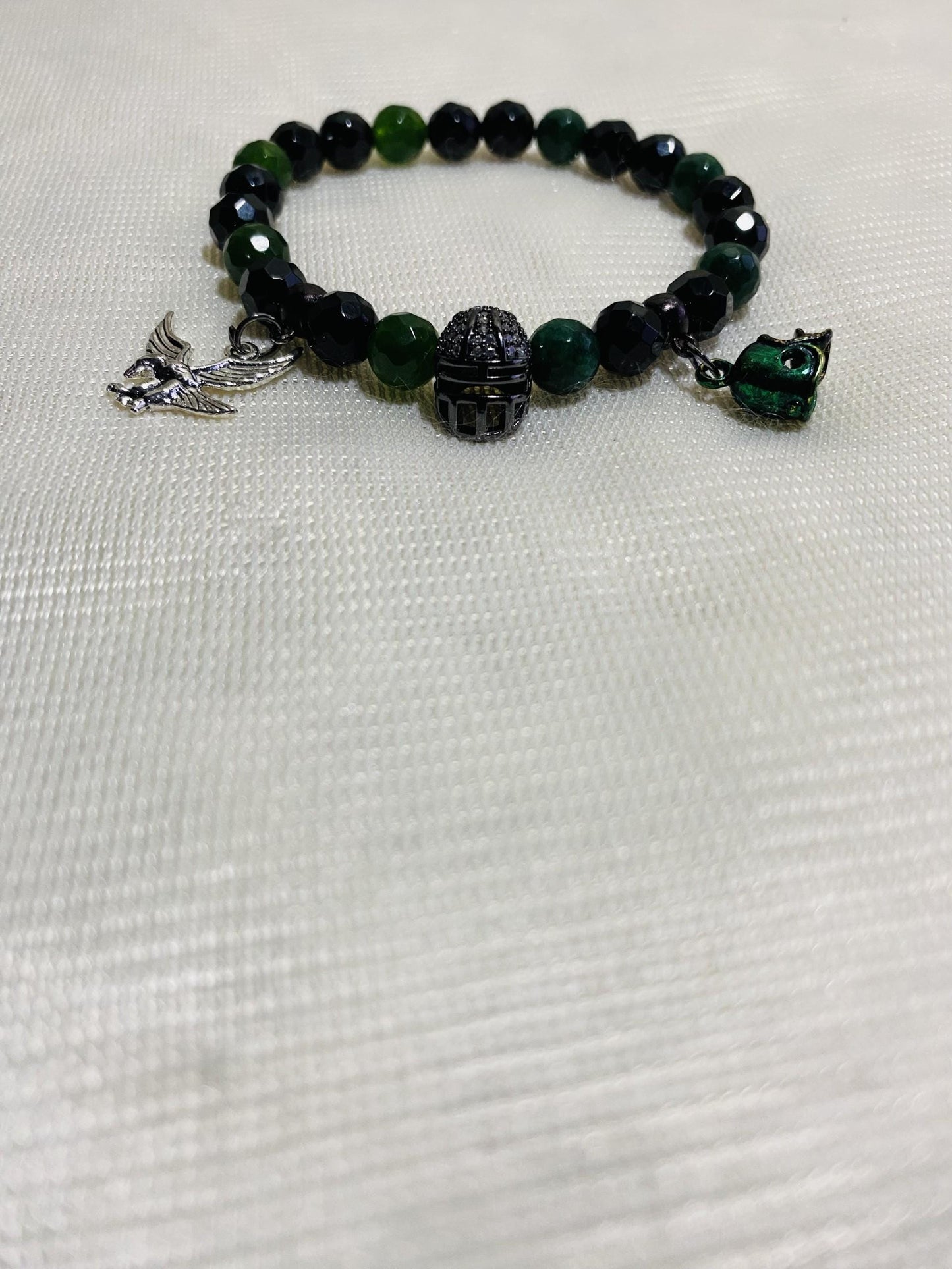 Mens Bracelet Philadelphia Eagles Custom Jewelry with Football Helmet & Natural Gemstone Beads
