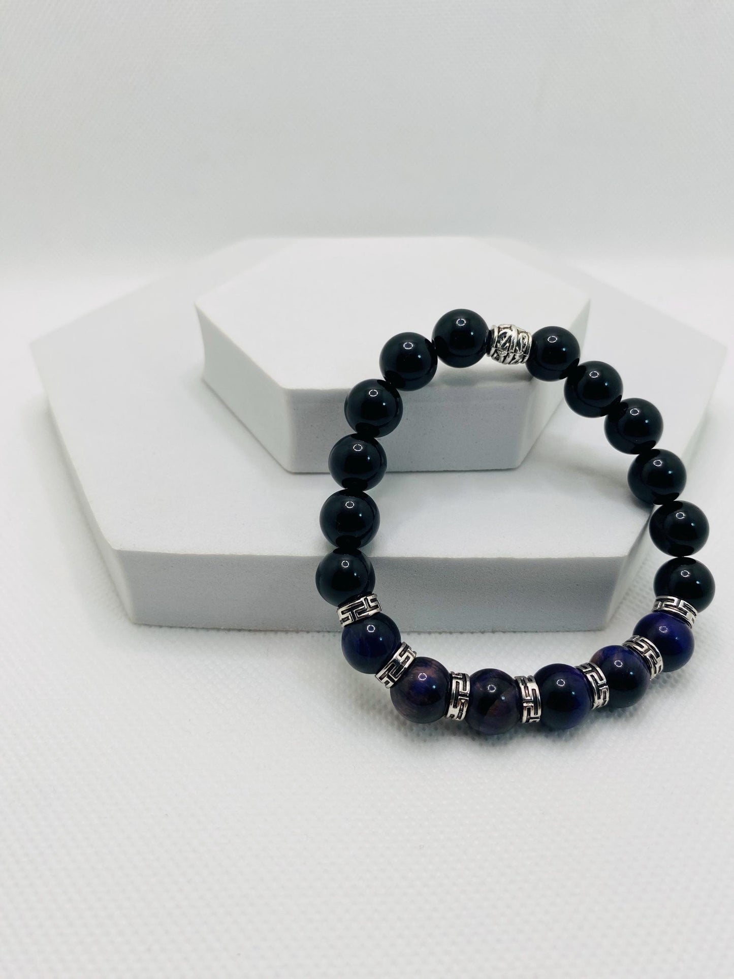 Tigers Eye & Black Onyx Bracelet: Tibetan Gemstone Jewelry